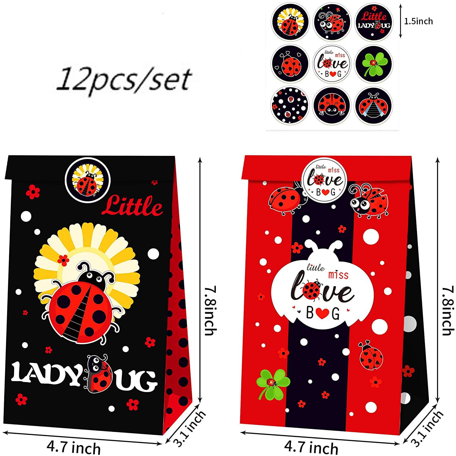 Ghberll Ladybug Party Favor Kit - 30Pcs Red & Black Polka Dot Party Bags with Matching Table Cover - Perfect for Birthday Party Decorations & Candy Treats | Ideal for Kids' Birthday, Baby Shower & Themed Celebrations