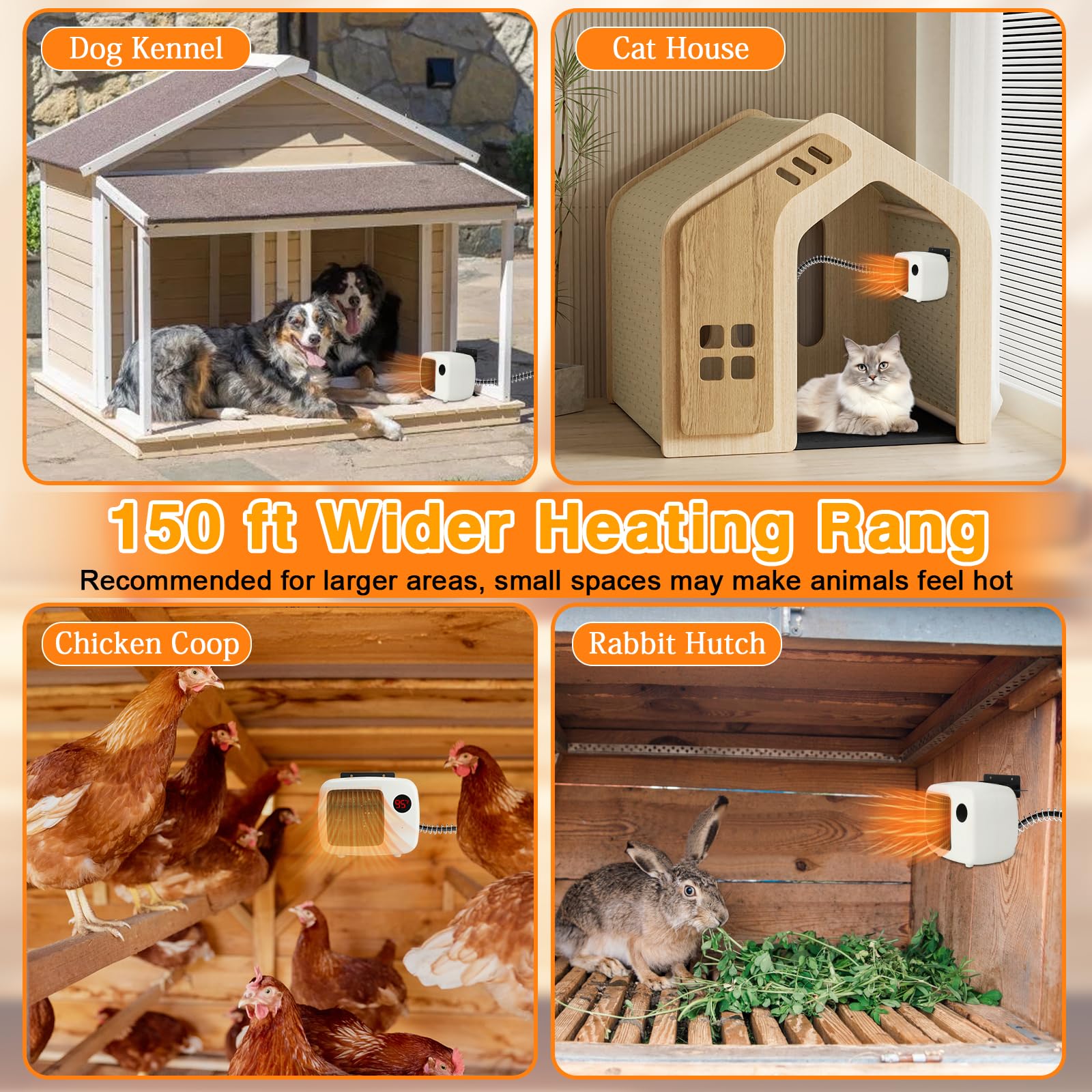 FHTONGE 200W/400W Thermostat-Controlled Outdoor Dog House Heater with Digital Display & 6.6Ft Chew-Proof Cord - Pet Kennel Heater for Dogs, Cats, Rabbits & Chicken Coops - Keep Pets Warm in Winter for Outdoor Use, Garages & Barns