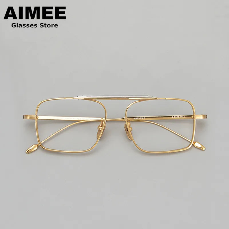 Aimee Unisex Full Rim Square Double Bridge Titanium Eyeglasses 49216 - Lightweight Durable Frame for Men & Women - Perfect for Reading, Work & Fashion Accessories