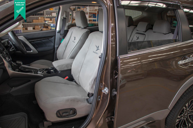 Premium Black Duck Canvas Seat Covers for Mitsubishi Triton MQ/MR Dual Cab (2015-2023) - Durable & Stylish Grey Interior Protection - Perfect for Off-Roading, Work Trucks & Outdoor Adventures