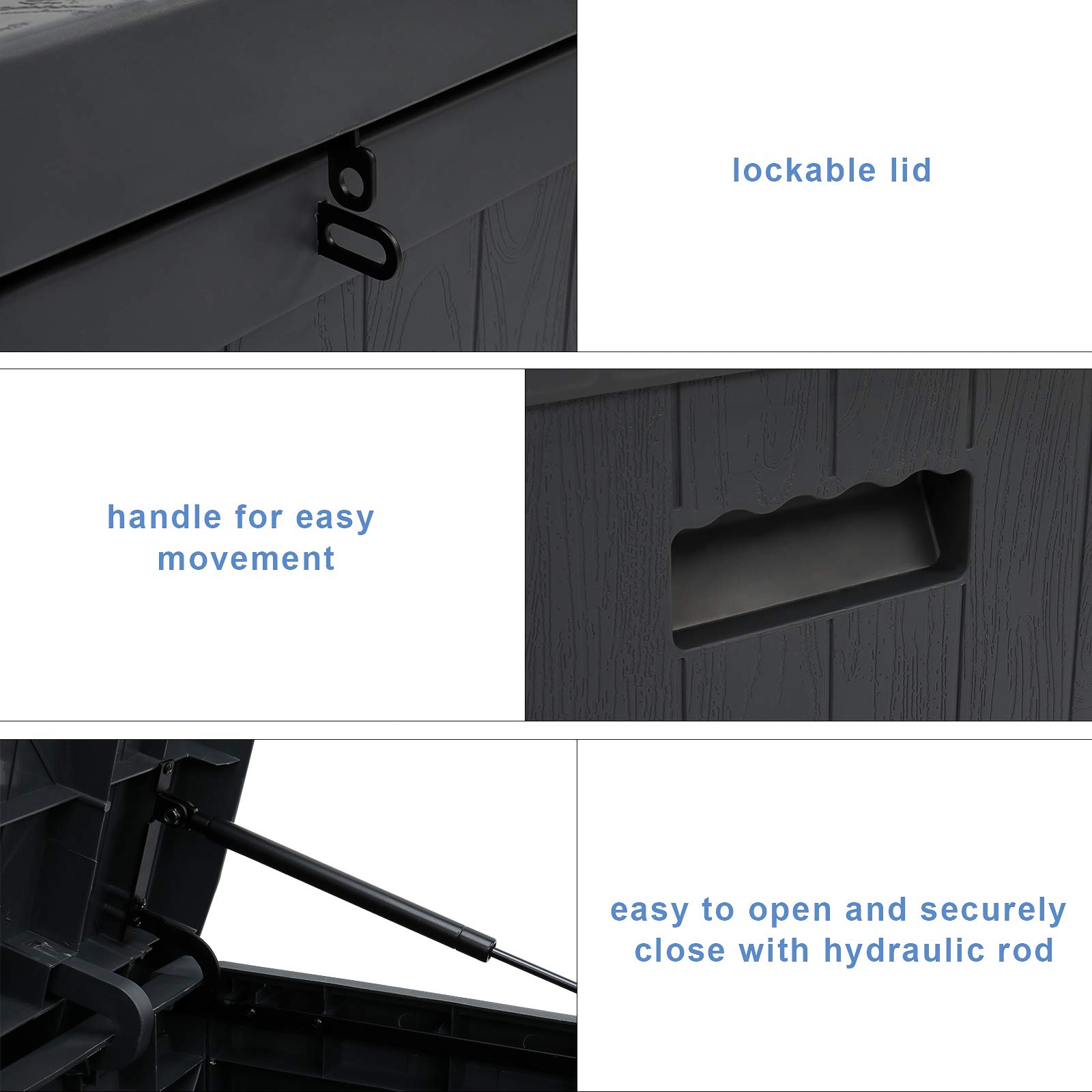 HomVent 113 Gallon Outdoor Waterproof Storage Deck Box - All-Weather Patio Furniture Cushion, Garden Tool & Pool Toy Organizer - Durable Black Container for Backyard, Poolside & Deck Storage (113gal)