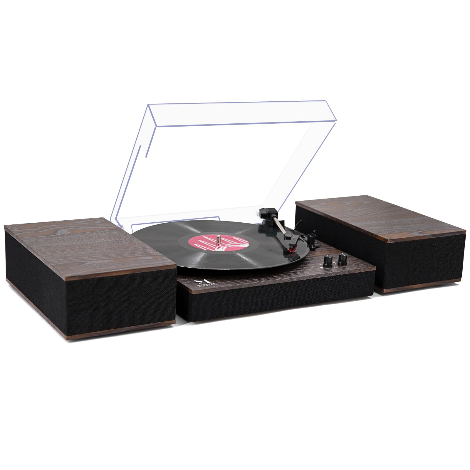 MPK Bluetooth Record Player with Bookshelf Speakers - 3-Speed Belt-Drive Vinyl Turntable for Vinyl Records, Wireless Playback & Auto-Stop - HiFi Audio System in Oak Finish - Perfect for Home Entertainment & Vintage Music Lovers