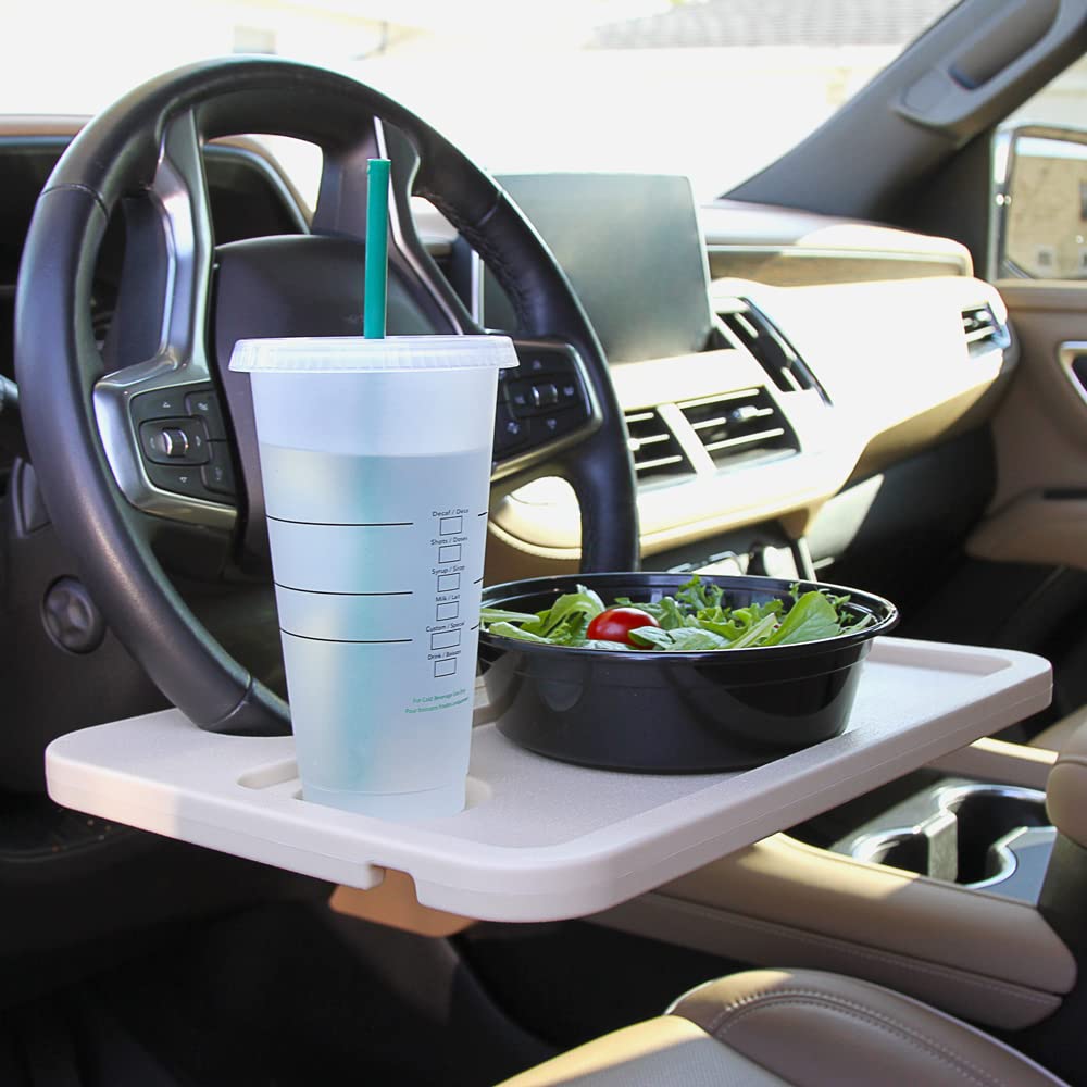 Limitless RoadWarrior 2-in-1 Car Food Tray & Steering Wheel Desk - Portable Laptop Stand, Tablet Holder, Writing Surface & Dining Tray for Road Trips, Commuting & Work on the Go (Tan)