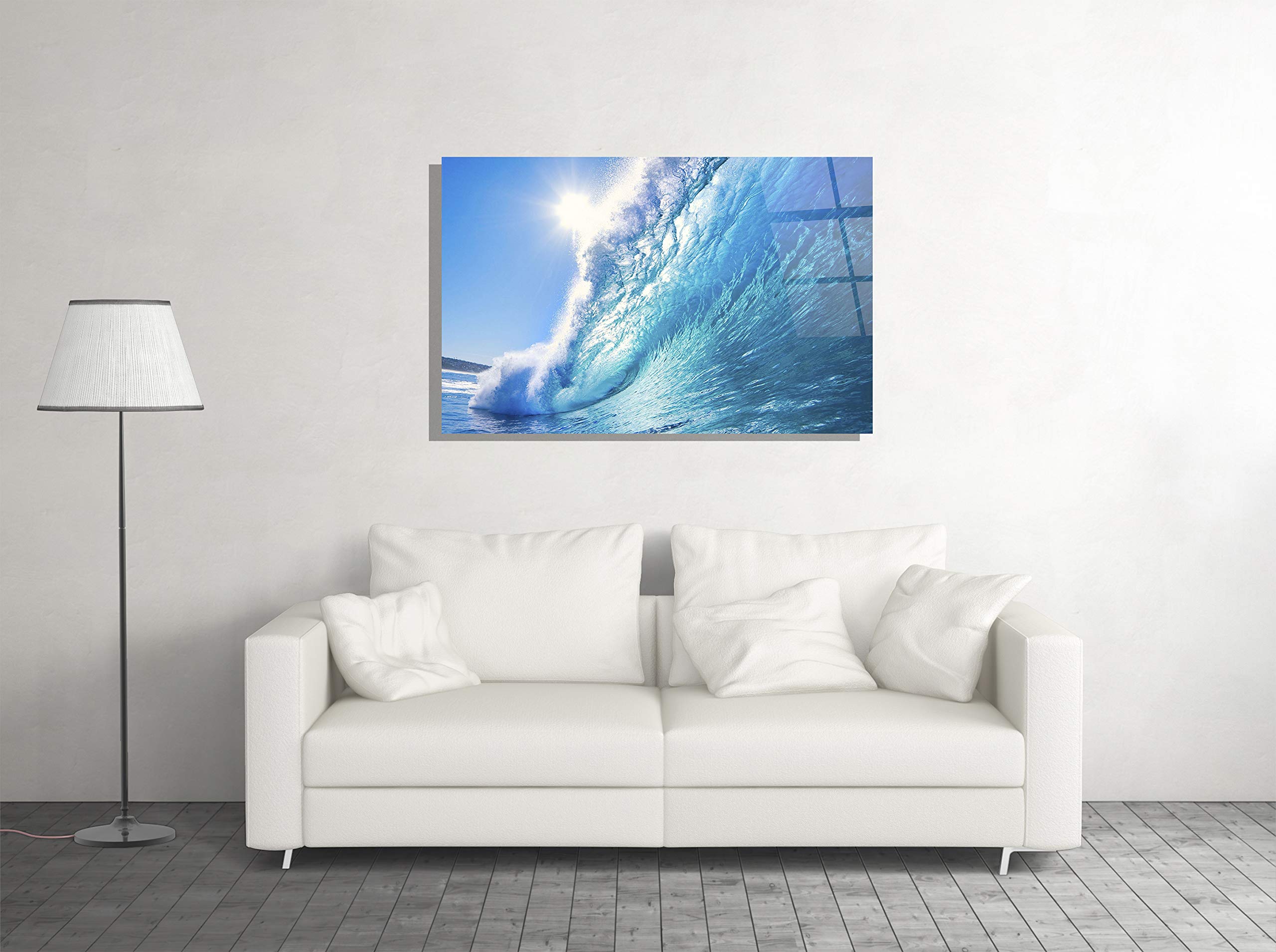 Seaside Wave Print Tempered Glass Wall Art - Elegant Luxury Home Decor Gift for Beach House, Living Room & Office