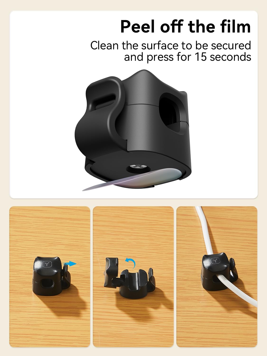 6-Pack Adhesive Cable Clips - Cord Organizer for Desk, Nightstand & Wall - Stable Wire Management for Charging Cables - Perfect for Home Office, Gaming Setup & Bedroom Organization (Black)