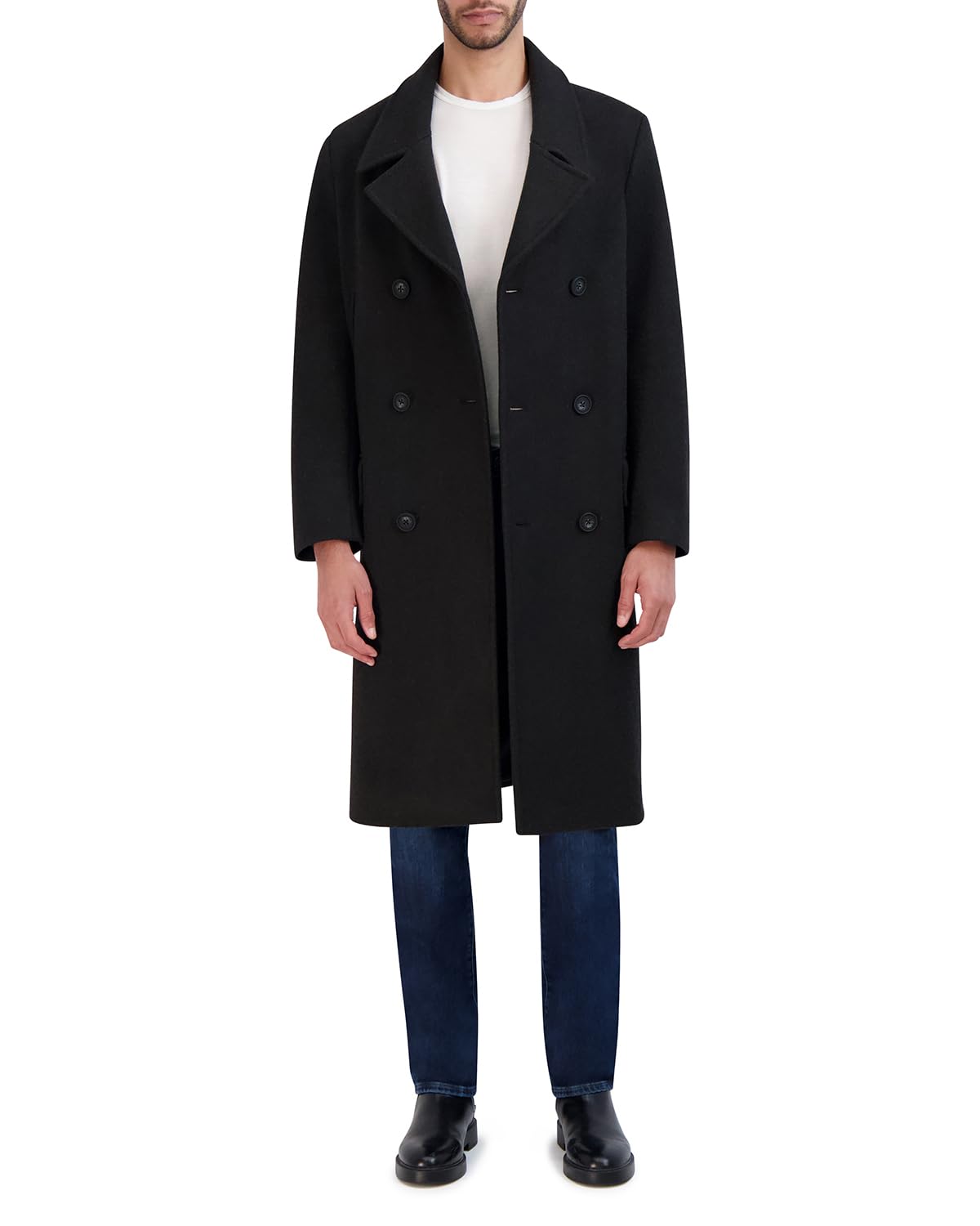 Cole Haan Men's Wool Double Breasted Overcoat - Warm Winter Dress Coat for Business & Formal Occasions