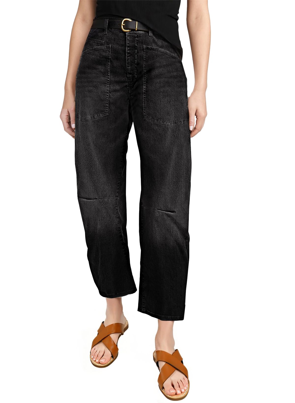 EVALESS Women's High Waisted Baggy Barrel Jeans - Wide Leg Boyfriend Denim Ankle Pants for Casual Outfits, Streetwear & Everyday Comfort