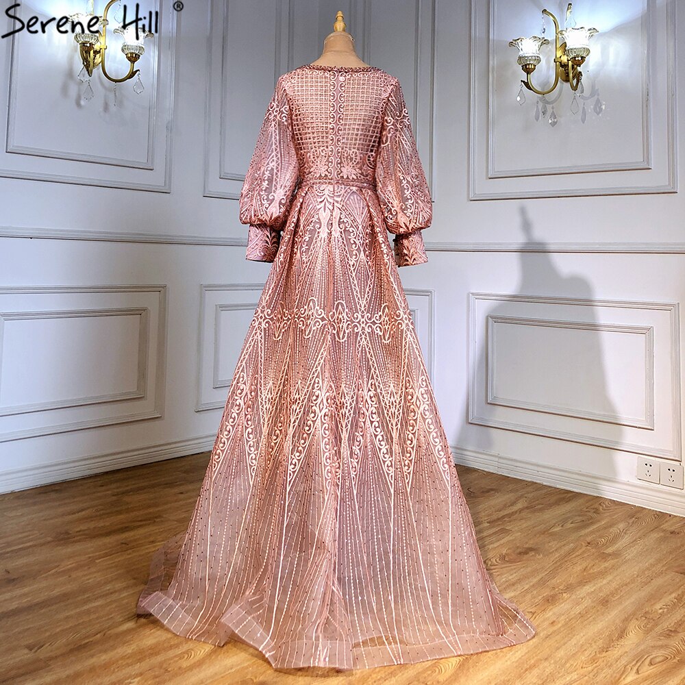 Serene Hill Muslim Pink Luxury Beaded Overskirt Mermaid Evening Dress for Women - Elegant Formal Gown for Prom, Wedding & Special Occasions 2025 Collection LA71482