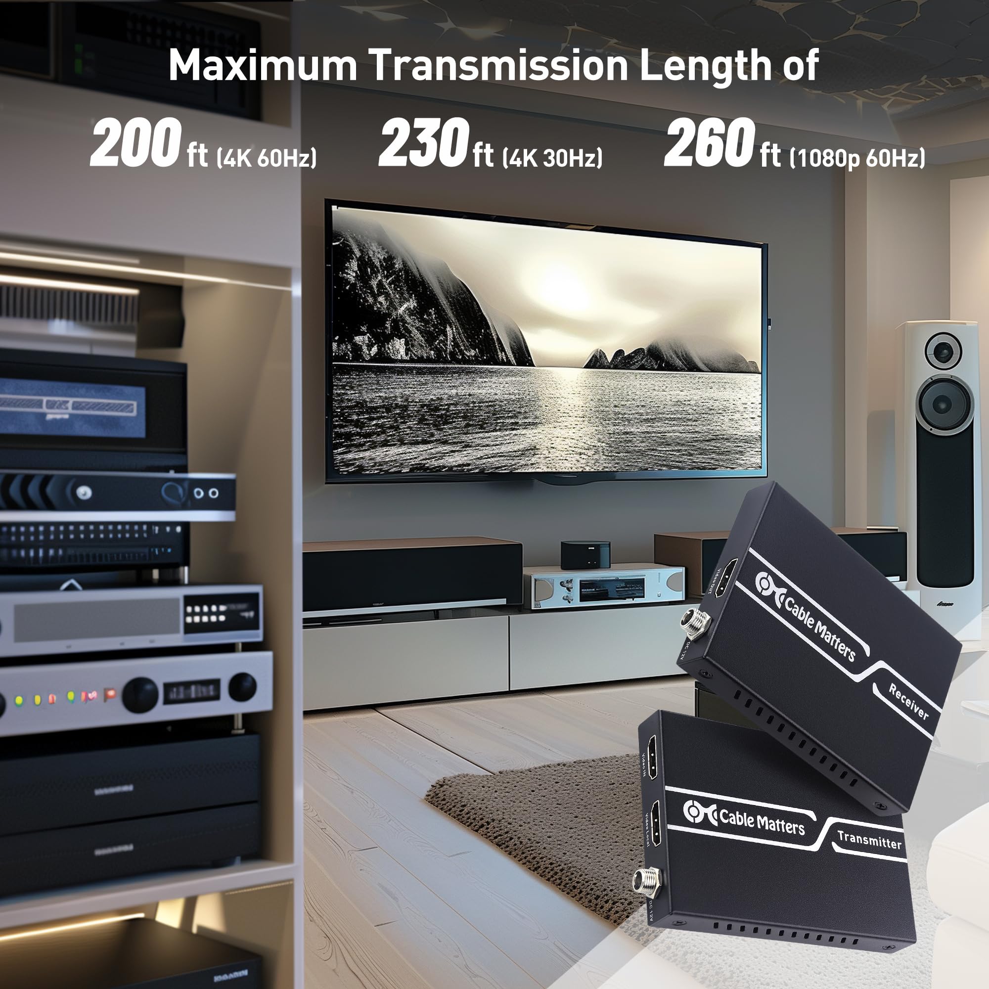 4K HDMI Extender Balun with 4K60Hz HDR Support - Up to 200ft Ethernet HDMI Extender for Home Theater & Gaming - Wall Mountable with Local Monitor Loop-Out (Black) - Perfect for Conference Rooms, Digital Signage & Multi-Display Setups