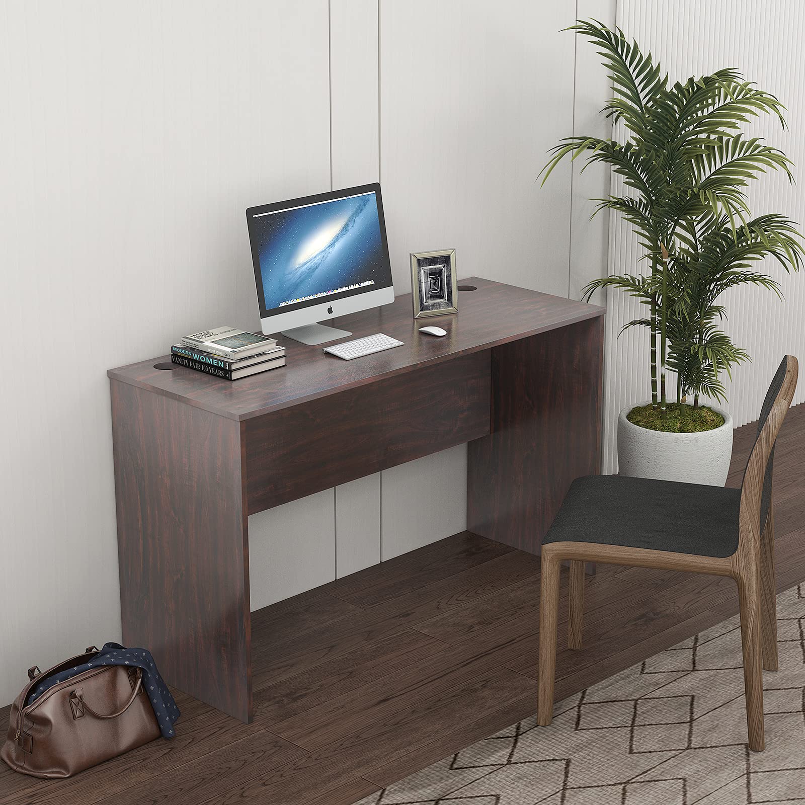 Modern Nut-Brown Classic Computer Desk - Ergonomic Home Office Desk for Work & Study - Perfect for Small Spaces & Remote Work Setup