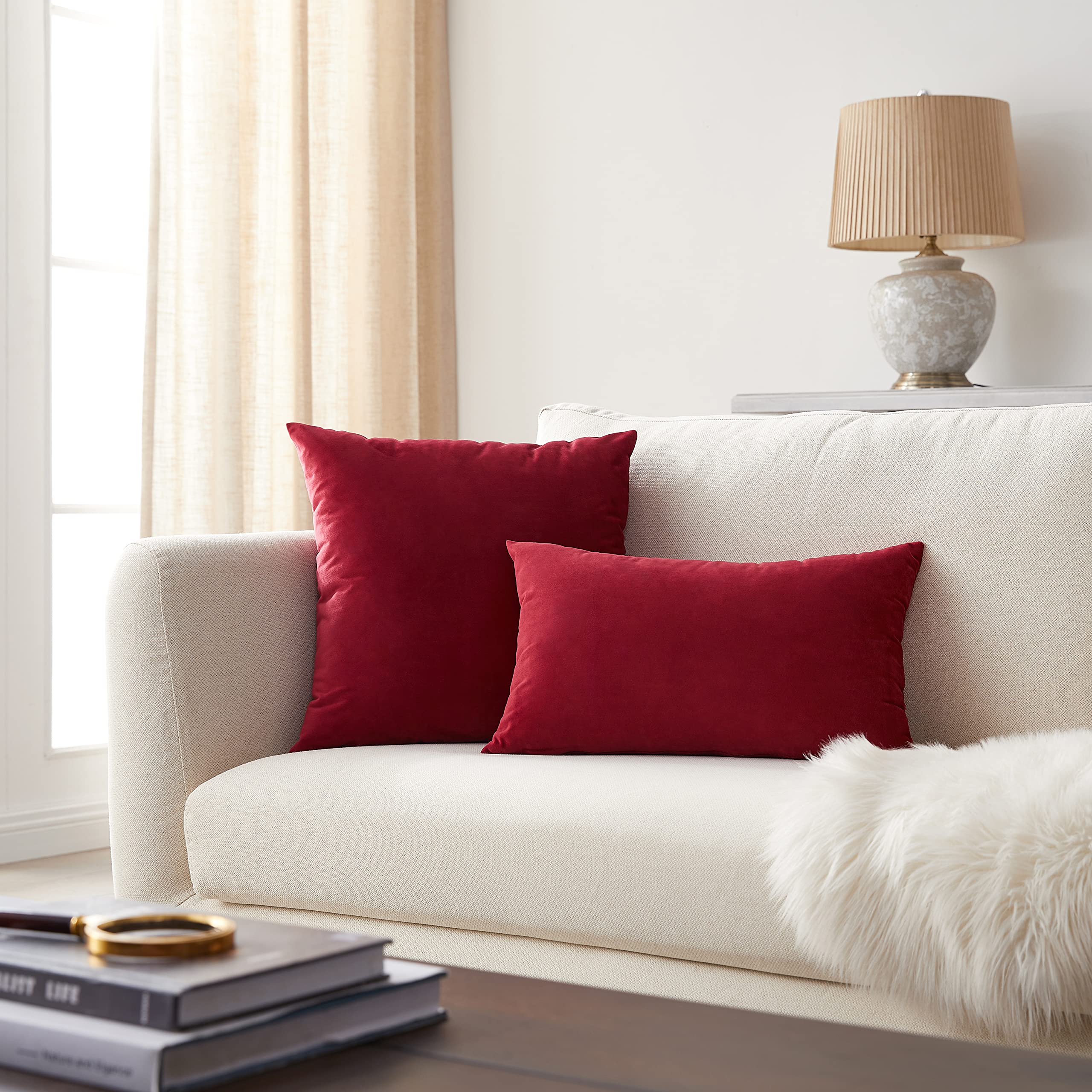 Luxury Wine Red Velvet Pillow Covers Set of 2 - 18x18 Inch Decorative Throw Pillow Cases for Sofa, Couch & Bed - Soft Home Decor Accent for Living Room, Bedroom & Dorm