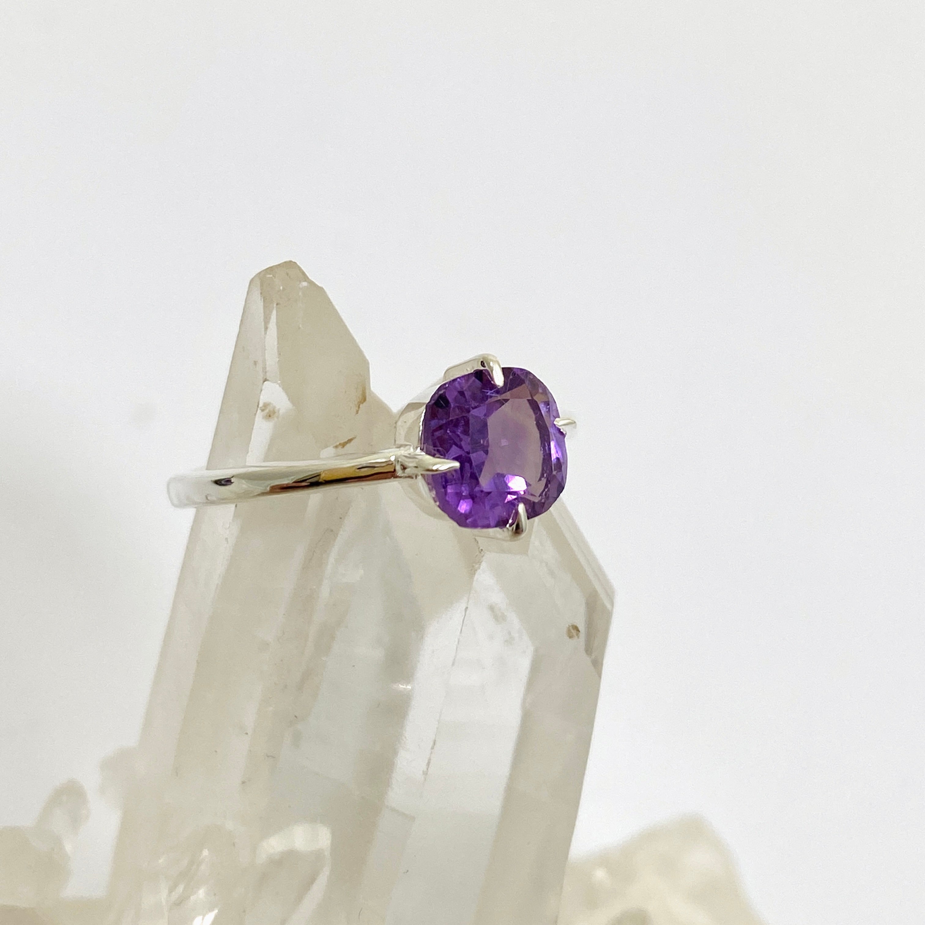 Amethyst Faceted Square Solitaire Ring R4806 - Elegant Purple Gemstone Jewelry for Women, Perfect for Engagement, Wedding & Special Occasions