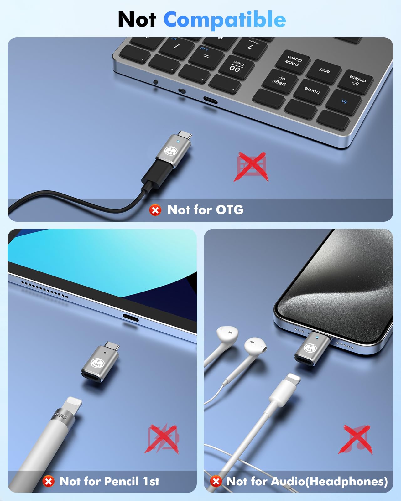 MoKo Lightning to USB C Adapter 2 Pack - Fast Charging & Data Transfer for iPhone 16/16 Pro/16 Pro Max/iPhone 15 Pro Max Plus - 35W Silver - Perfect for Travel, Office & Home Charging