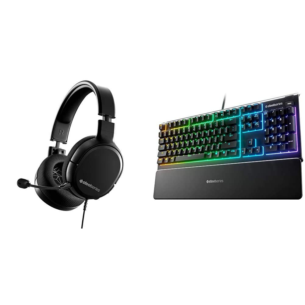 SteelSeries Arctis 1 Wireless Gaming Headset for PC, PS4, PS5, Switch & Mobile - Black | SteelSeries Apex 3 RGB Gaming Keyboard with Quiet & Responsive Switches - Perfect for Esports, Streaming & Office Work