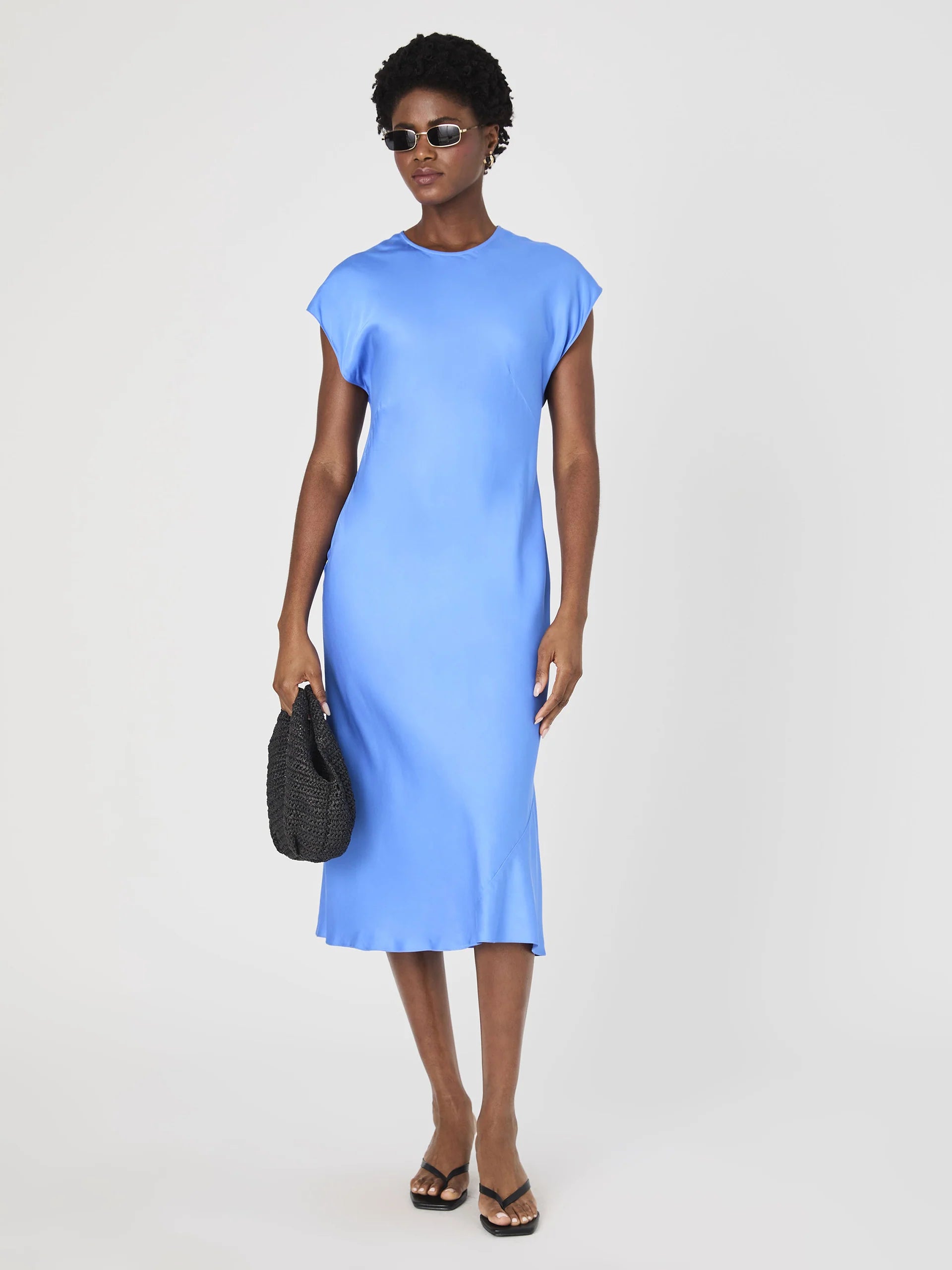 Ennis Satin Column Midi Dress in Ultramarine Blue - Elegant Formal & Cocktail Party Wear for Women