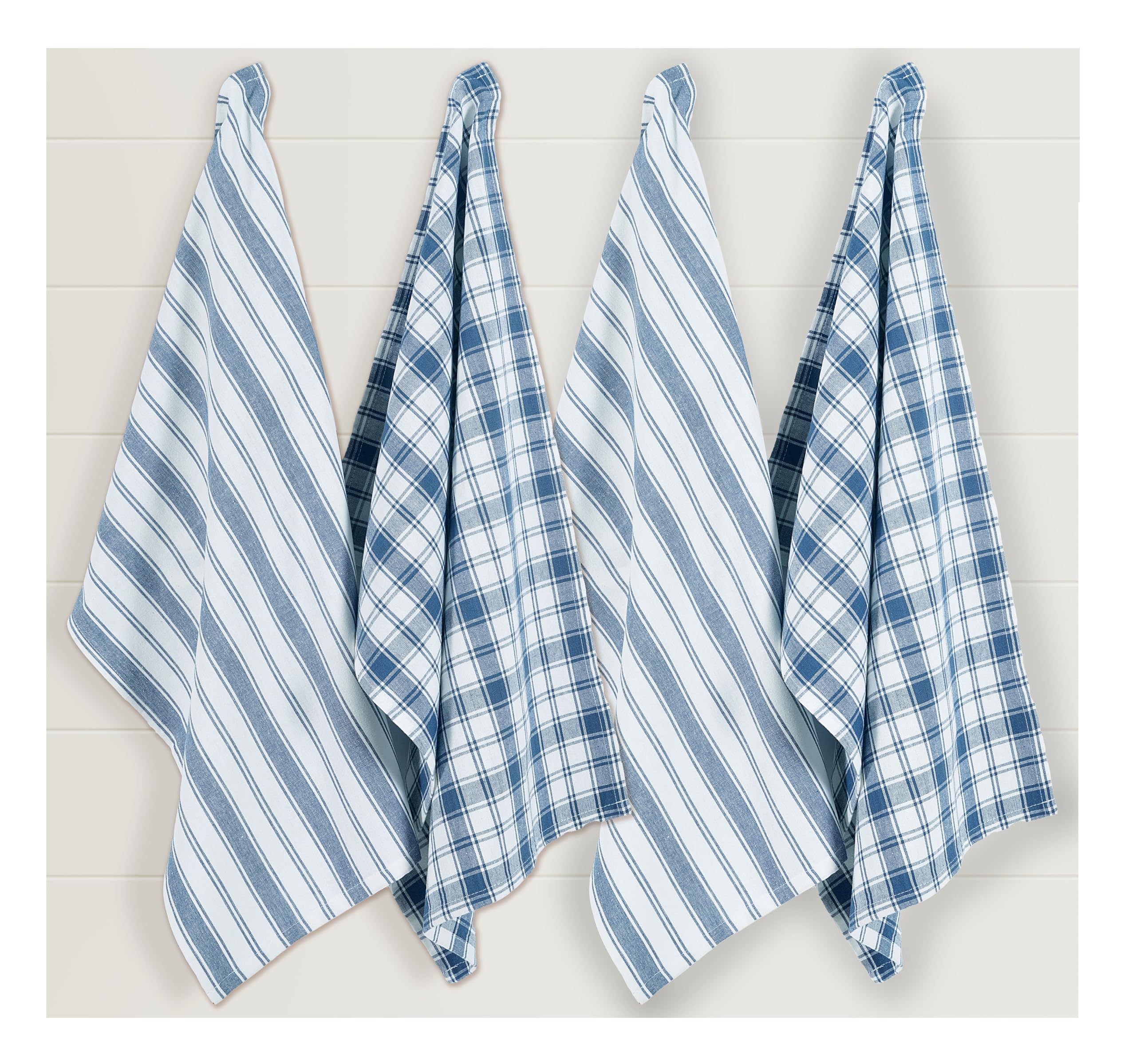 Premium Cotton Kitchen Towels Set of 4 (2 Check & 2 Stripe) - 100% Ring Spun Cotton Dish Cloths, Tea Towels & Hand Towels - 18