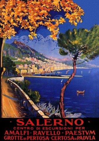 Vintage Italian Travel Poster - Salerno, Amalfi Coast, Ravello & Paestum Sailboat Beach Scene - 16x22 Inch Art Print for Home & Office Decor | Perfect for Coastal Theme, Mediterranean Style & Travel Lover's Wall Art