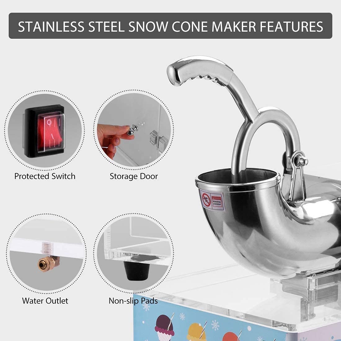 VIVOHOME 440lbs/hr Stainless Steel Electric Dual Blade Commercial Ice Crusher Shaver - Snow Cone Maker Machine with Acrylic Box for Restaurants, Bars, Parties & Home Use