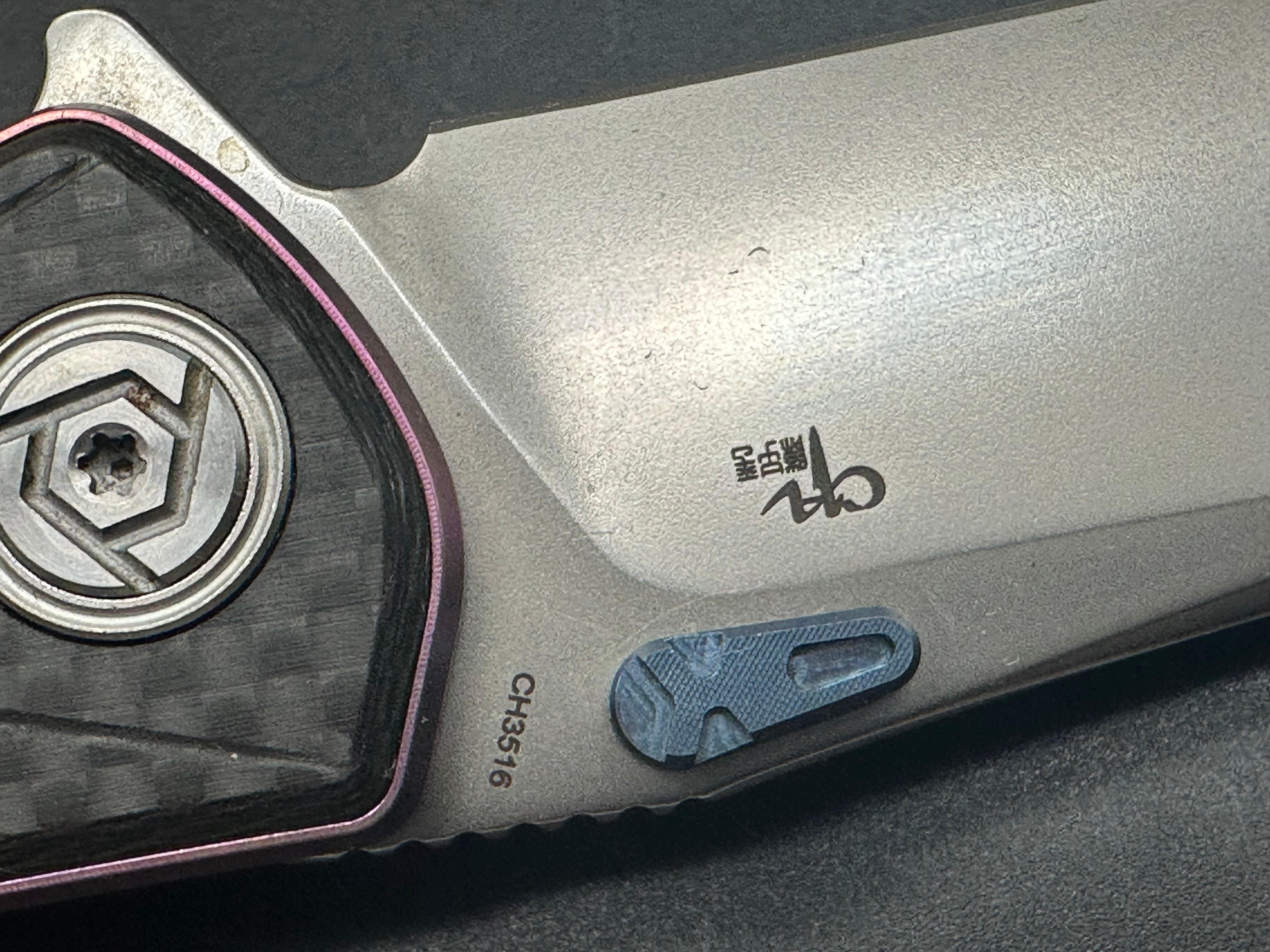 CH Knives CH3516 Folding Pocket Knife - S35VN Steel Blade, Purple Titanium Frame & Carbon Fiber Scales - EDC, Camping, Outdoor Survival Tool
