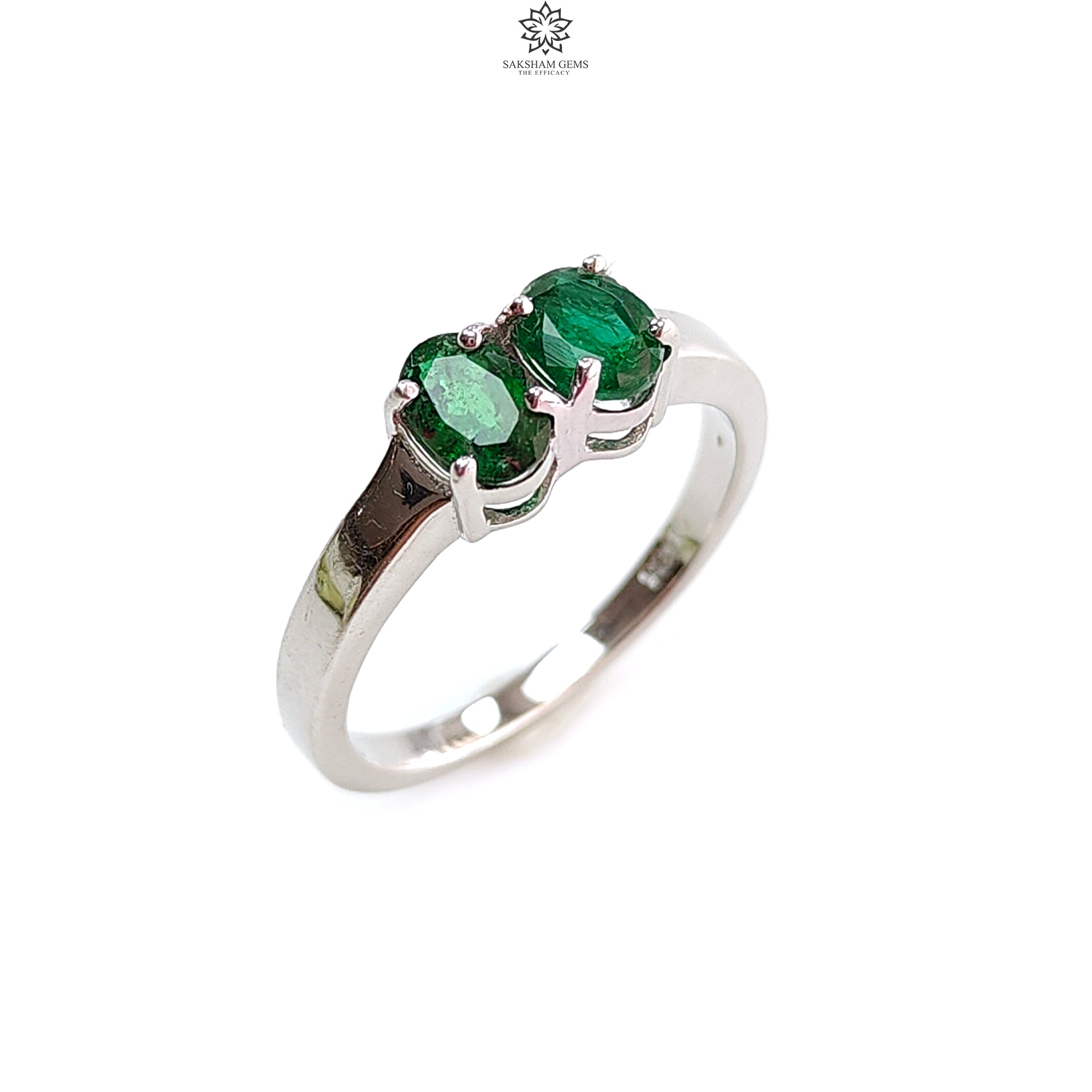 Natural Untreated Emerald Oval Faceted Cut 925 Sterling Silver Ring - 2.86gms Prong Set Size 7.5 US | Elegant Jewelry for Women, Perfect Gift for Anniversary, Birthday & Special Occasions