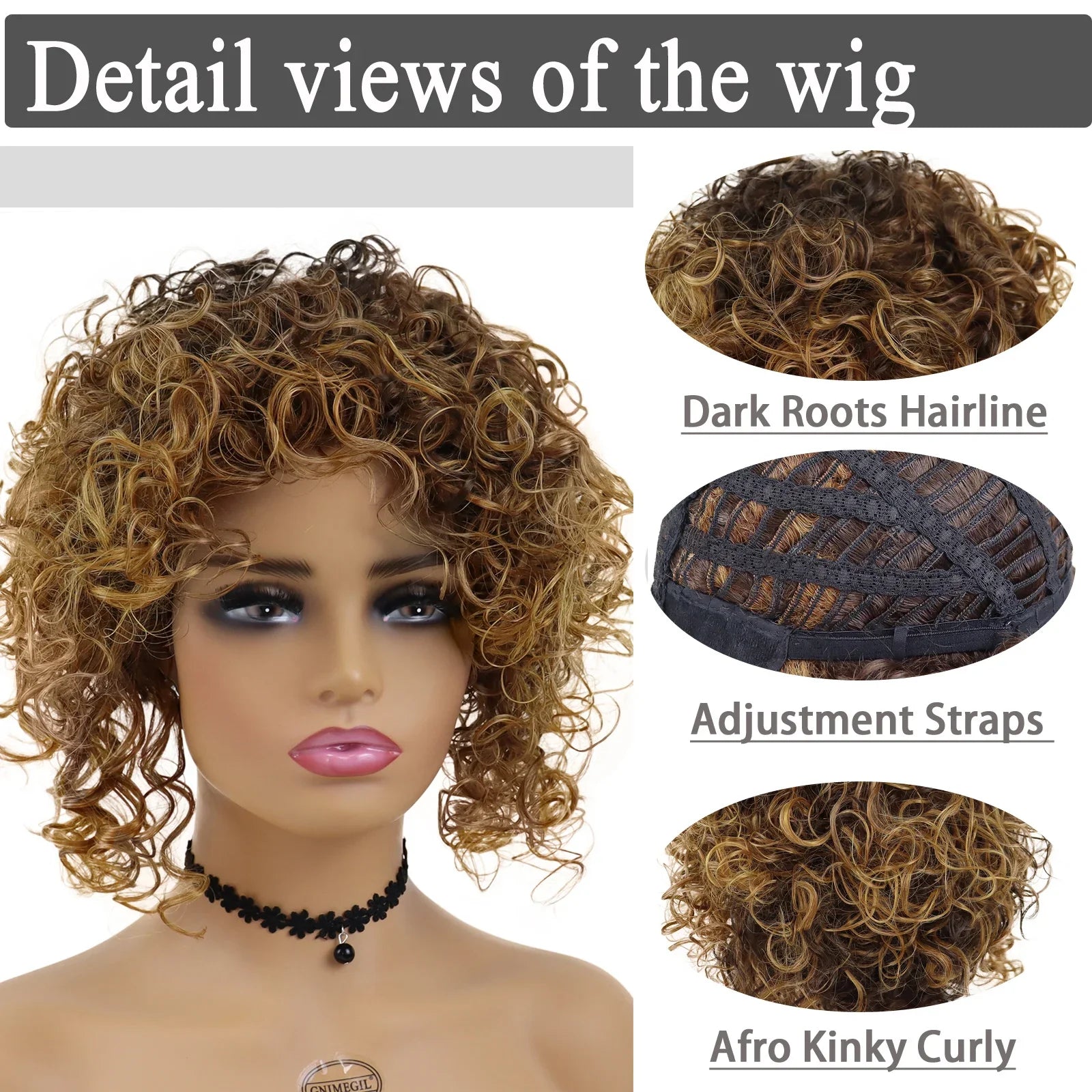 Afro Short Curly Synthetic Wig with Bangs for Women - Heat Resistant High Temperature Fiber Wig in Mix Brown Color | Fashionable & Cute Hairstyle for Cosplay, Parties & Daily Wear