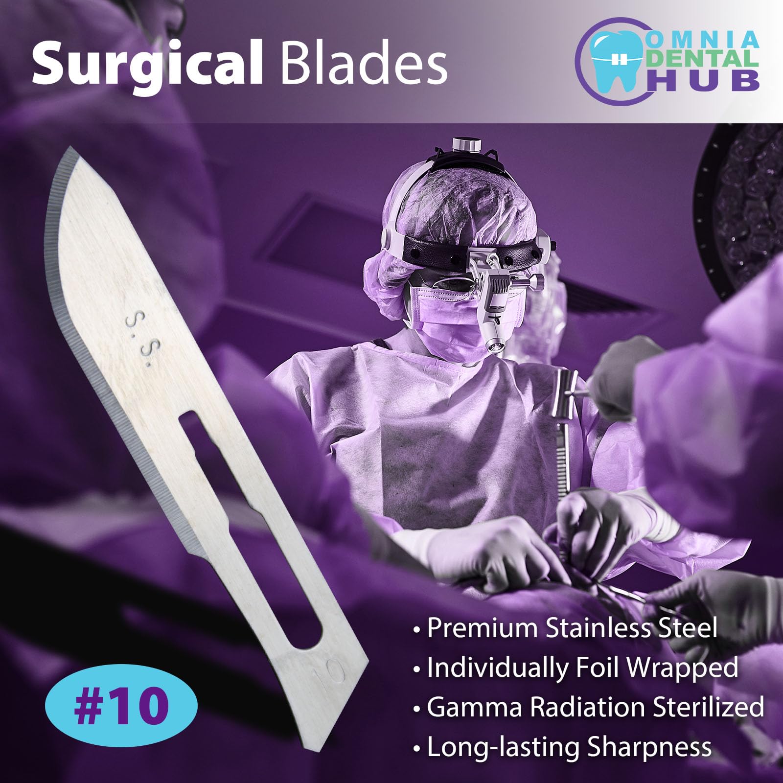 100PCs Sterile Surgical Blades #10 - Dental Grade Stainless Steel Dermablade | Individually Wrapped for Safety | Perfect for Surgical Procedures, Dermatology & Tattoo Removal | Omnia ONE Professional Tools