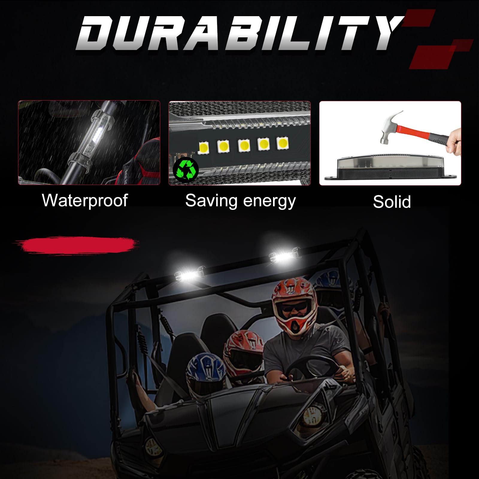 Universal UTV LED Dome Light with Roll Bar Mount - Overhead Interior Light for Polaris RZR, Can-Am, ATV, Truck & Car - Perfect for Off-Roading, Camping & Night Driving