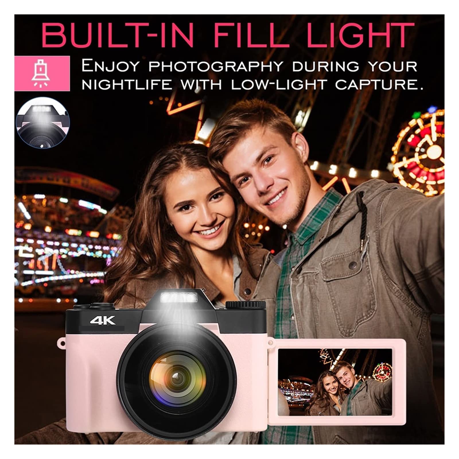 BODORME 4K Digital Camera 48MP 16X Zoom Video Recorder with Wide Angle Lens, Auto Focus & Face Detection - Perfect for Vlogging, Photography, Webcam & Selfies (No TF Card Included)