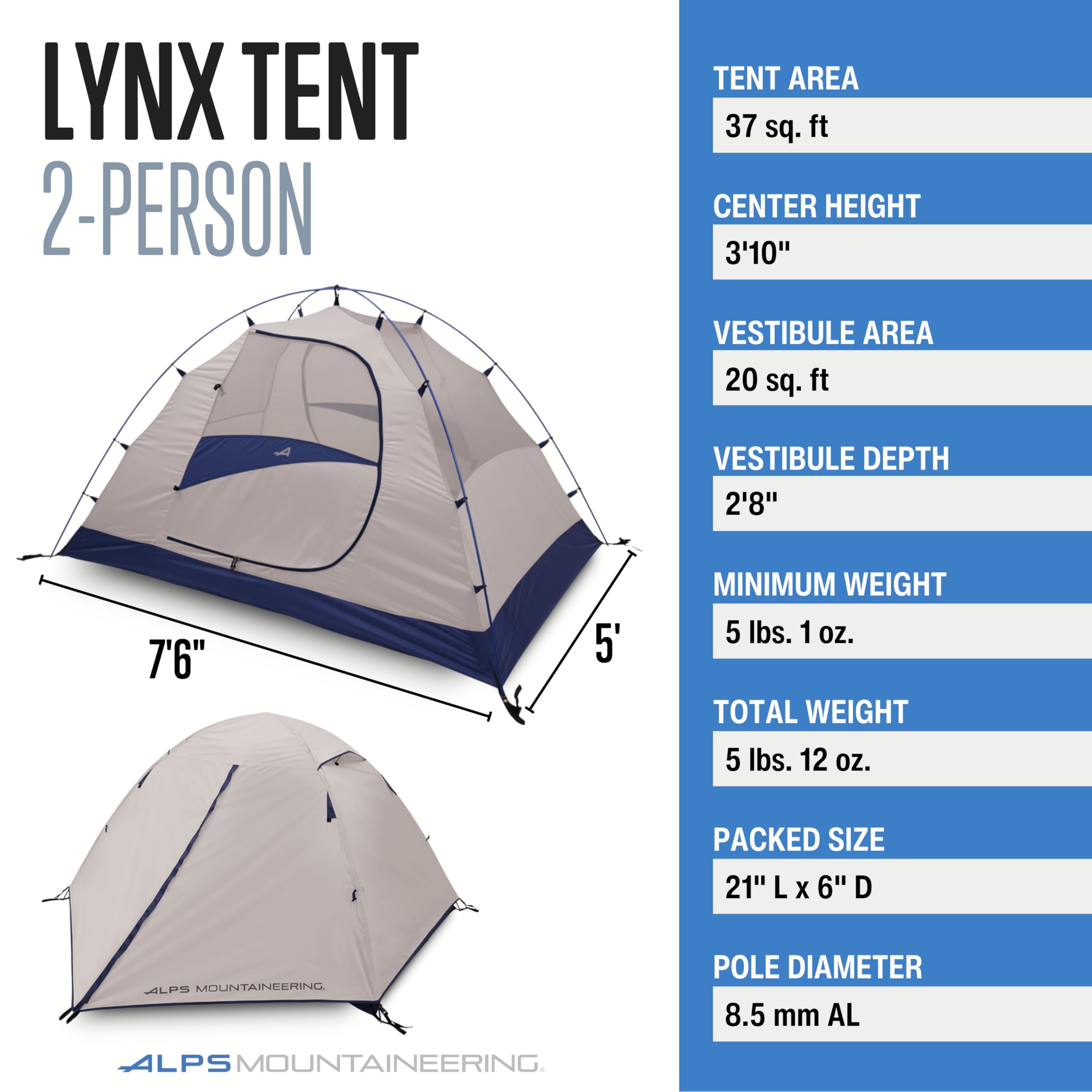 ALPS Mountaineering Lynx 2-Person Backpacking Tent - Lightweight Waterproof Camping Tent for Hiking & Outdoor Adventures | Perfect for Backpackers & Couples