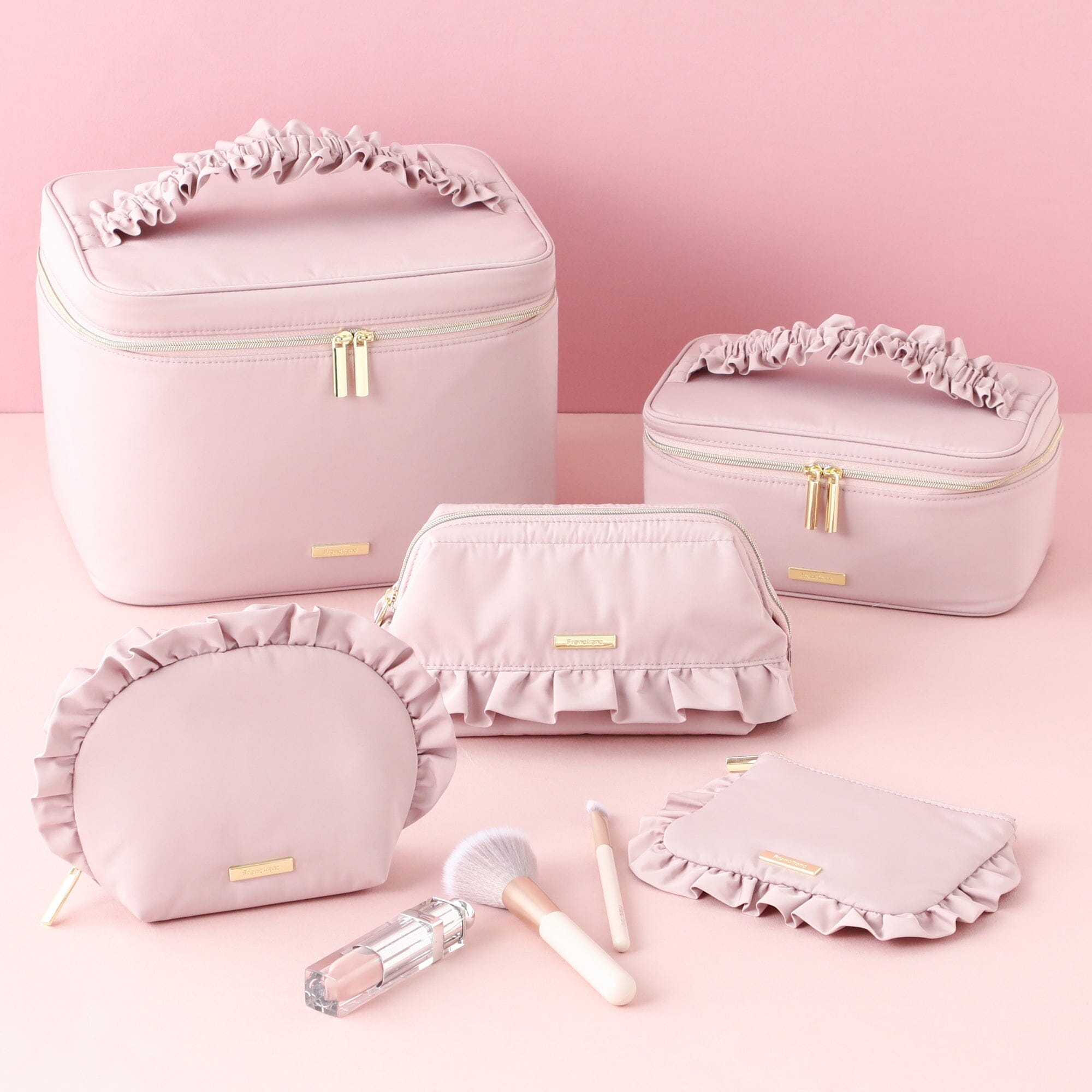 Frill Vanity Pouch - Small Cosmetic Bag for Makeup & Travel - Pink Organizer for Toiletries, Jewelry & Essentials - Perfect for Girls, Women & Bridal Shower Gifts