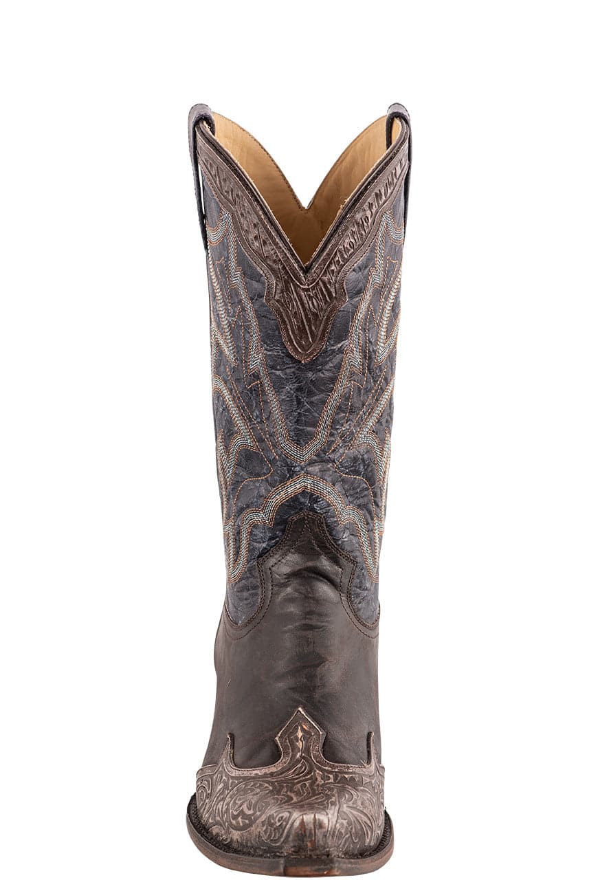 Stetson Men's Waxy Brown & Blue Wingtip Cowboy Boots - Durable Leather Western Boots for Men, Comfortable Rodeo & Country Style Footwear - Perfect for Line Dancing, Rodeos, and Western Fashion