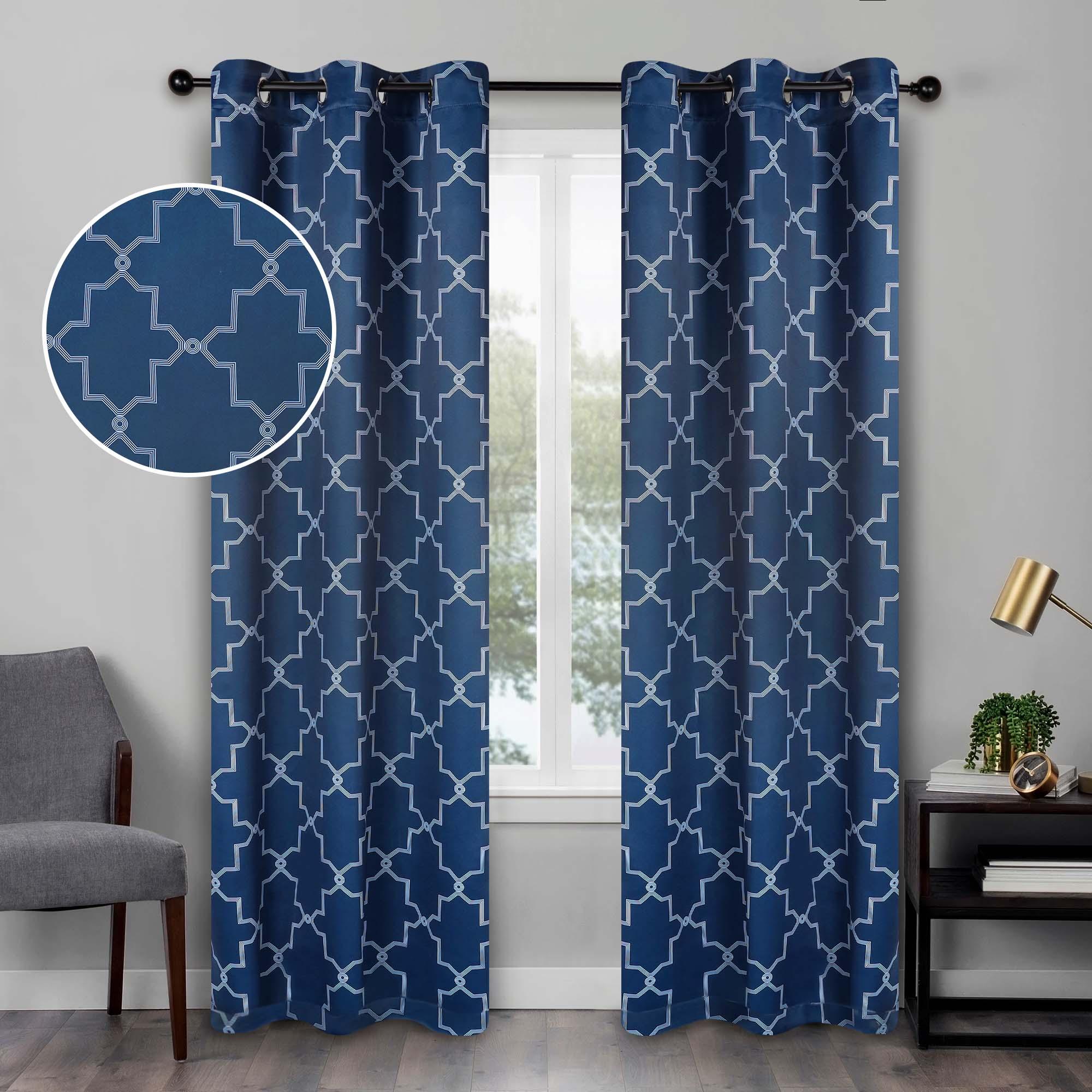 Imperial Trellis Grommet Blackout Curtain Panels Set - Room Darkening Window Drapes for Bedroom, Living Room & Home Theater
