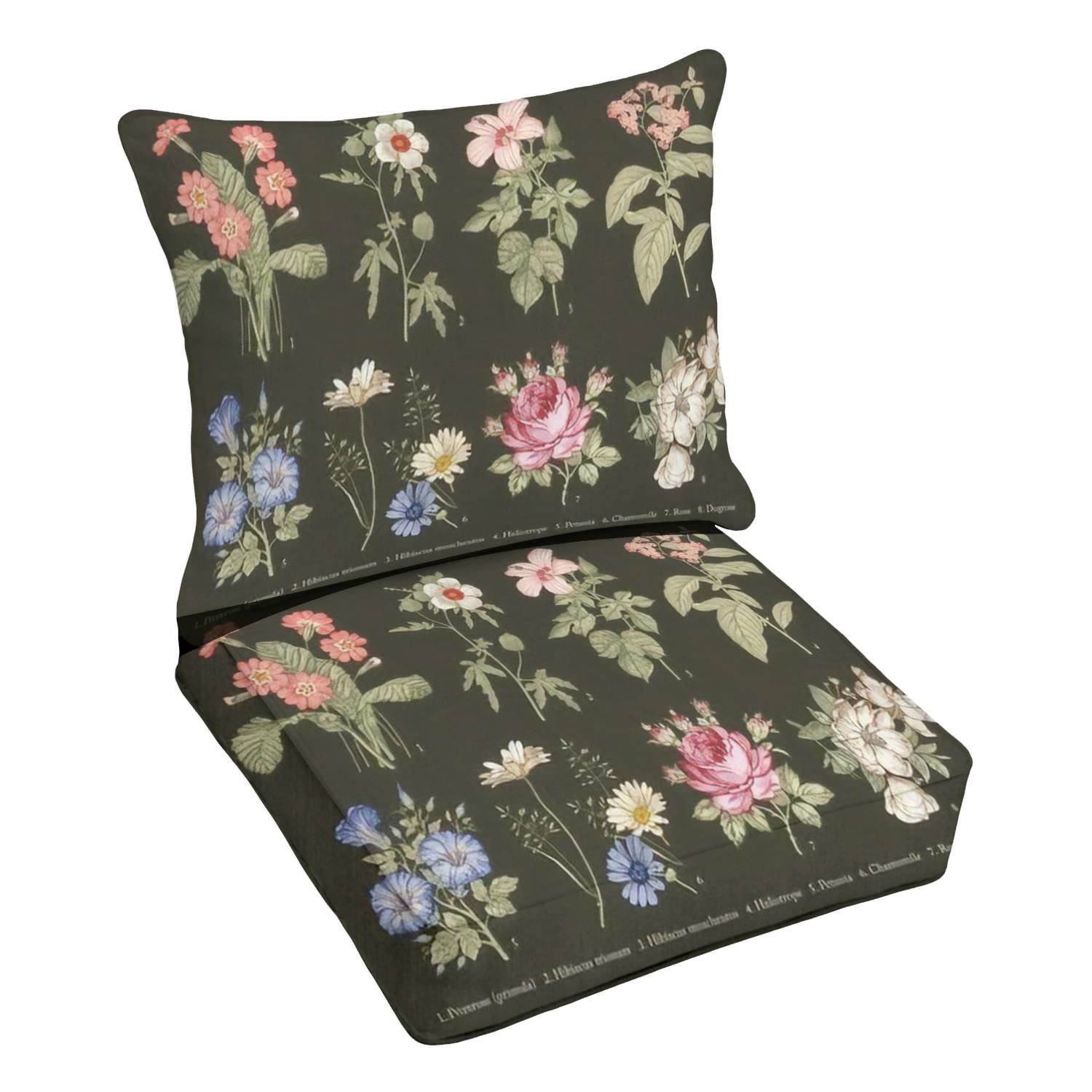 Premium Outdoor Deep Seating Cushion Set - Vintage Botanical Floral Design, Water-Resistant Patio Furniture Replacement Cushions for Lounge Chairs - Perfect for Garden, Poolside & Backyard Conversation Areas