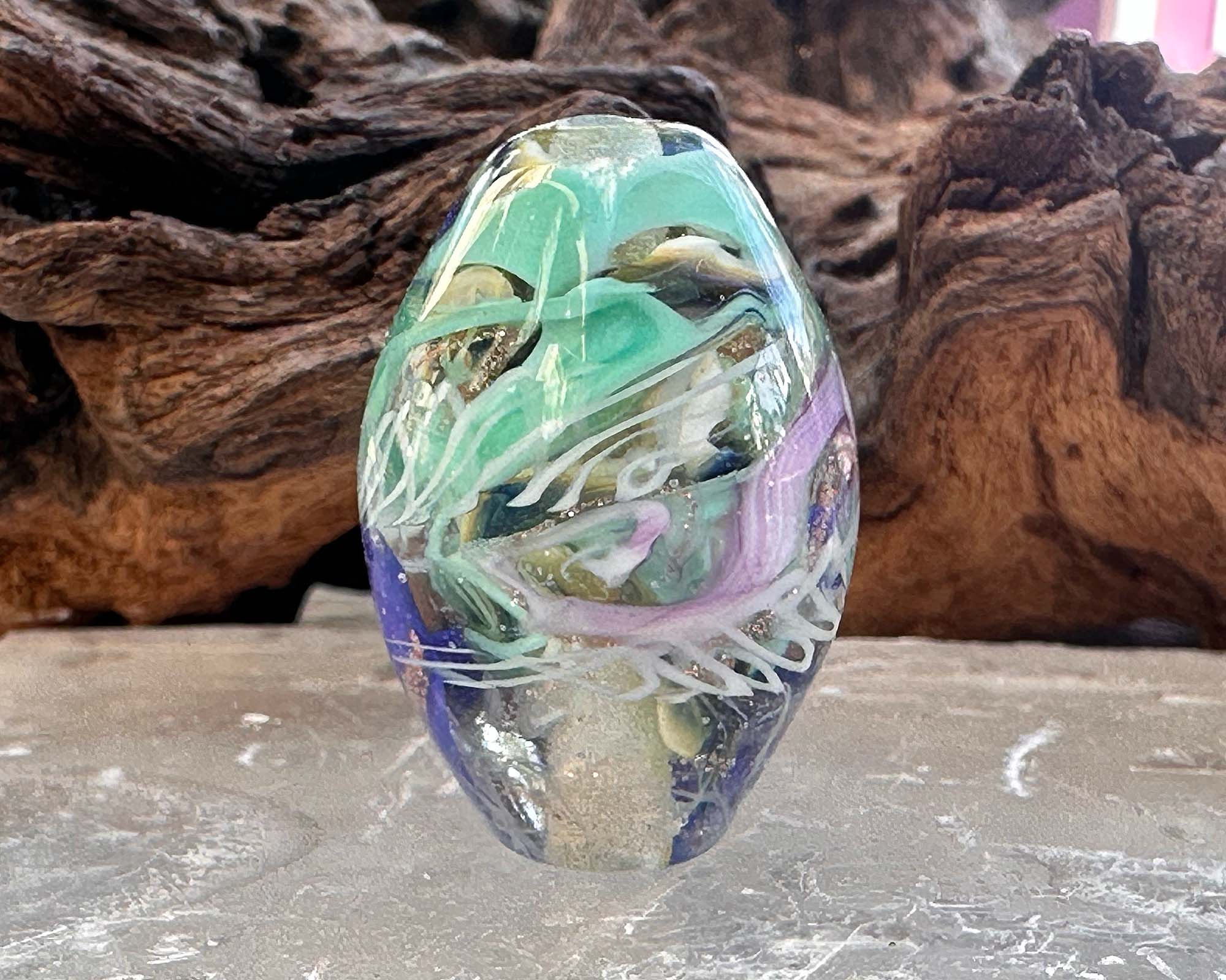 Enigmatic Azure Swirl Lampwork Glass Focal Bead SRA - Perfect for Jewelry Making, DIY Crafts & Beading Projects