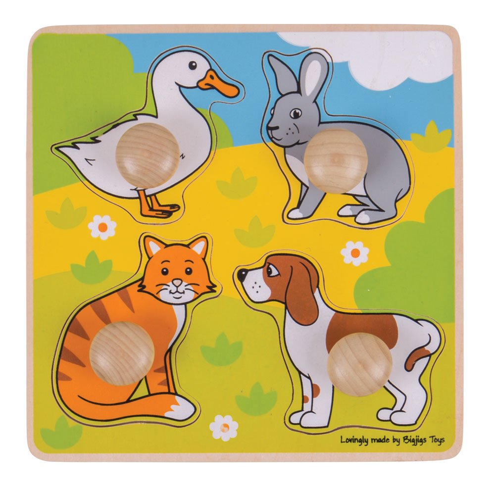 Bigjigs Toys Wooden Peg Puzzle Pets - Educational Animal Puzzle for Toddlers 1+ Year Old, Fine Motor Skills Learning Toy for Babies & Kids, First Wooden Jigsaw Puzzle - Perfect for Early Childhood Development & Montessori Playtime
