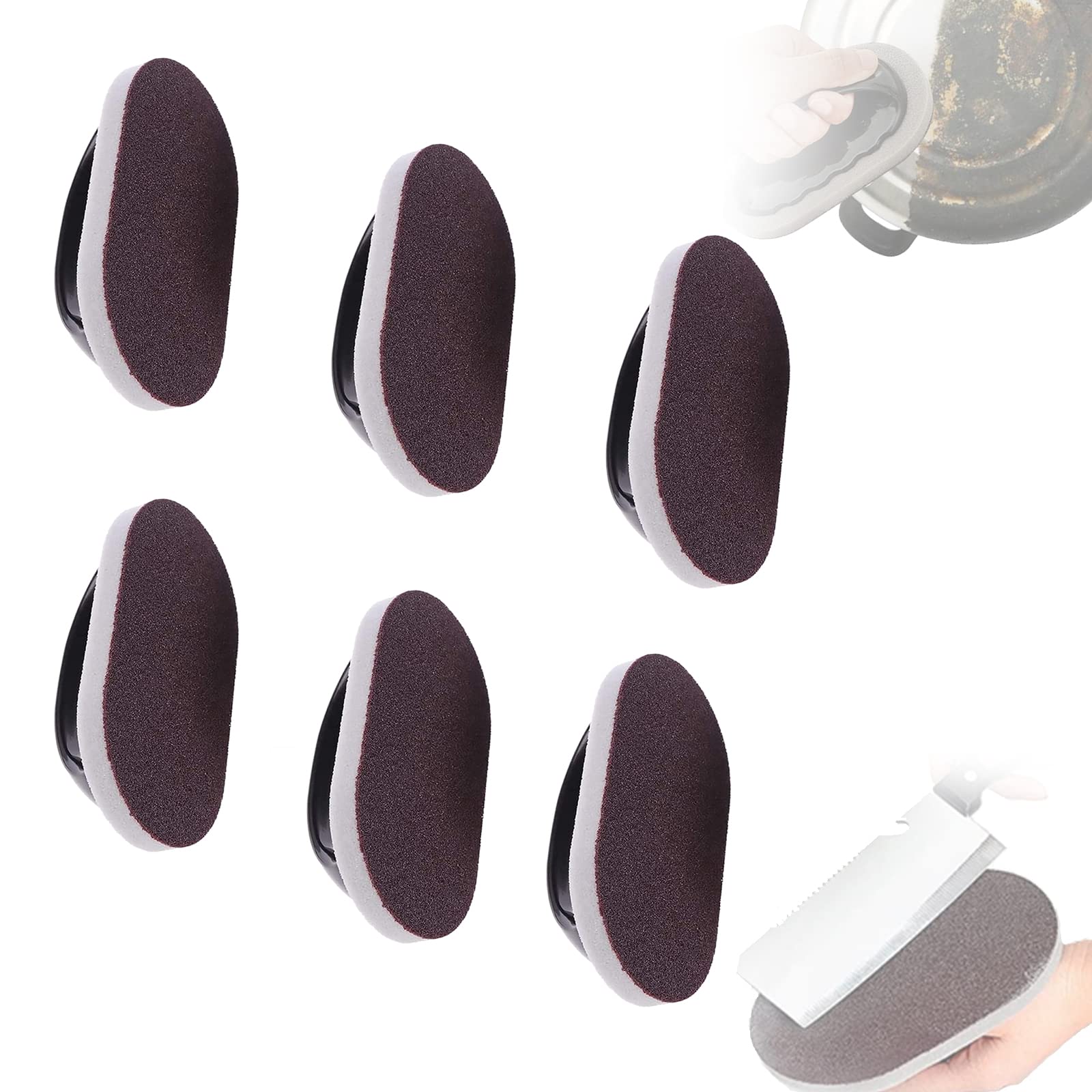 iUNser 6-Pack Kitchen Scrub Brushes with Handle - Heavy Duty Dish Sponges for Pots, Pans, Sink Cleaning - Quickly Removes Grease & Oil Stains - Perfect for Kitchen, Bathroom & Household Cleaning (Brown)