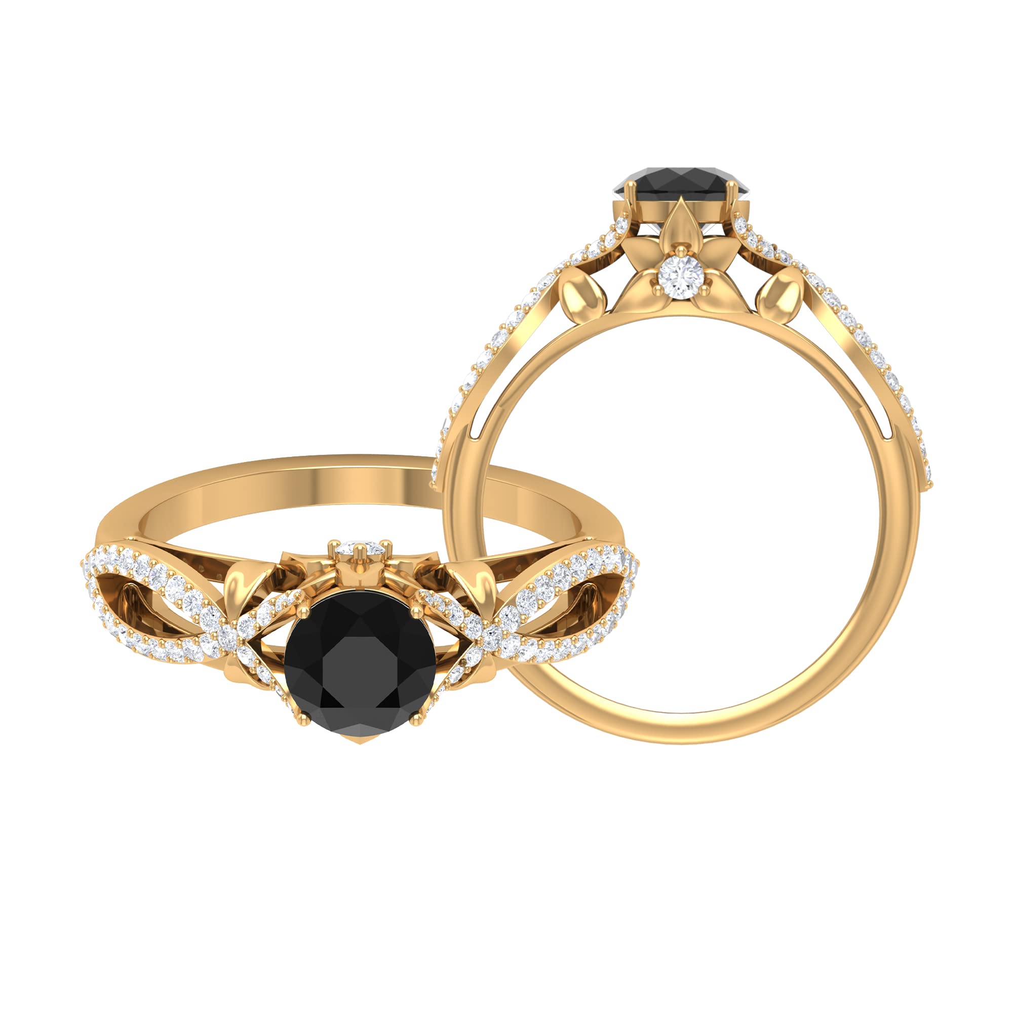 1.50 CT Black Diamond Solitaire Ring with Moissanite - 14K Solid Gold Crossover Black Diamond Engagement Ring (April Birthstone Certified) - Perfect for Anniversary Gifts, Wedding Bands & Special Occasions