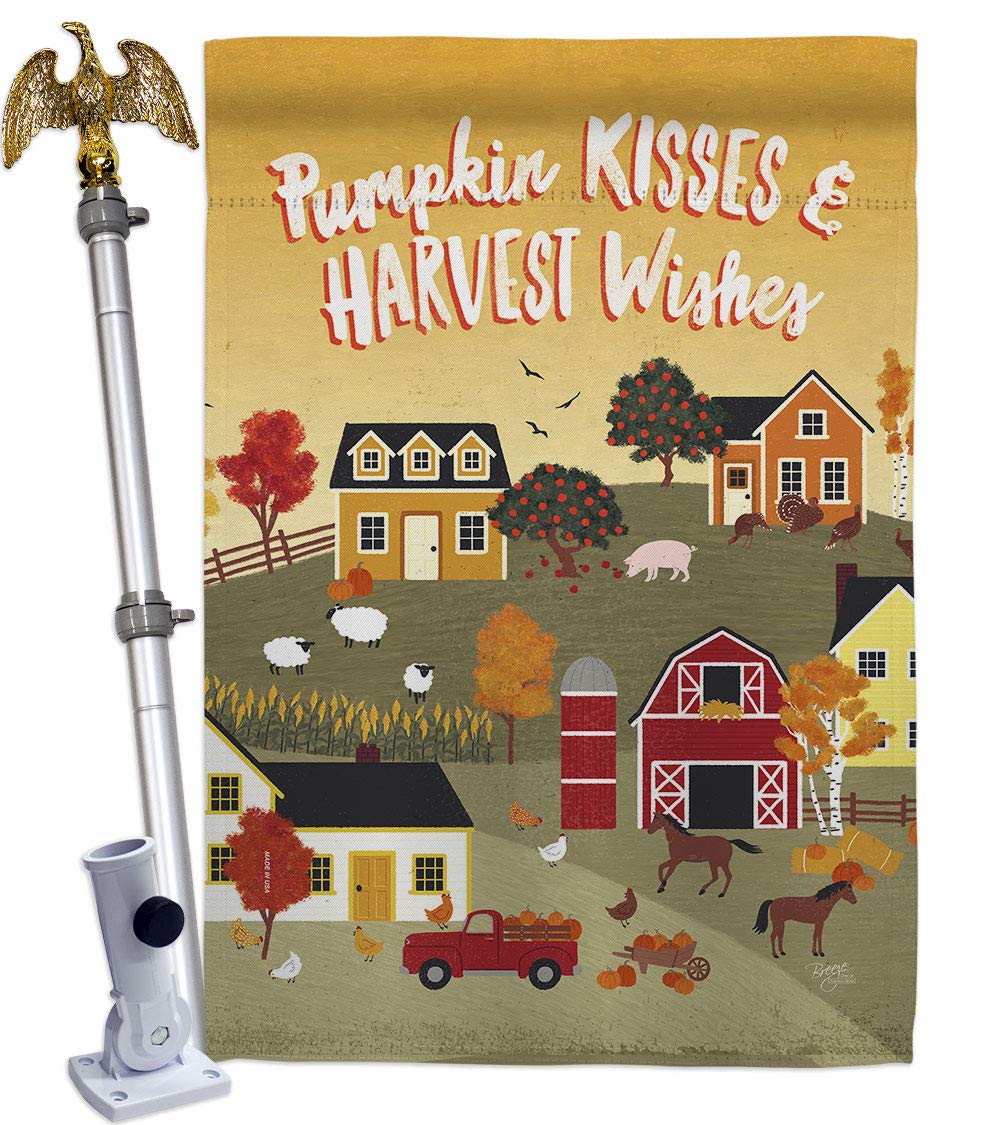 Double-Sided Harvest Village House Flag - Fall Decor with Eagle, Scarecrow, Pumpkins & Sunflowers - 28x40 Inch Autumn Yard Banner for Garden, Porch & Seasonal Gatherings - Made in USA