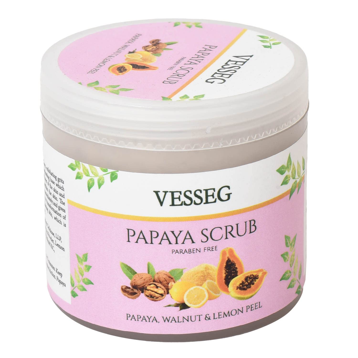 VESSEG Natural Papaya Body Scrub with Walnut & Lemon Peel - Paraben Free Exfoliator for Soft Skin (100g) | Gentle Face & Body Scrub for Dry Skin, Perfect for Spa Day & Self Care Routine