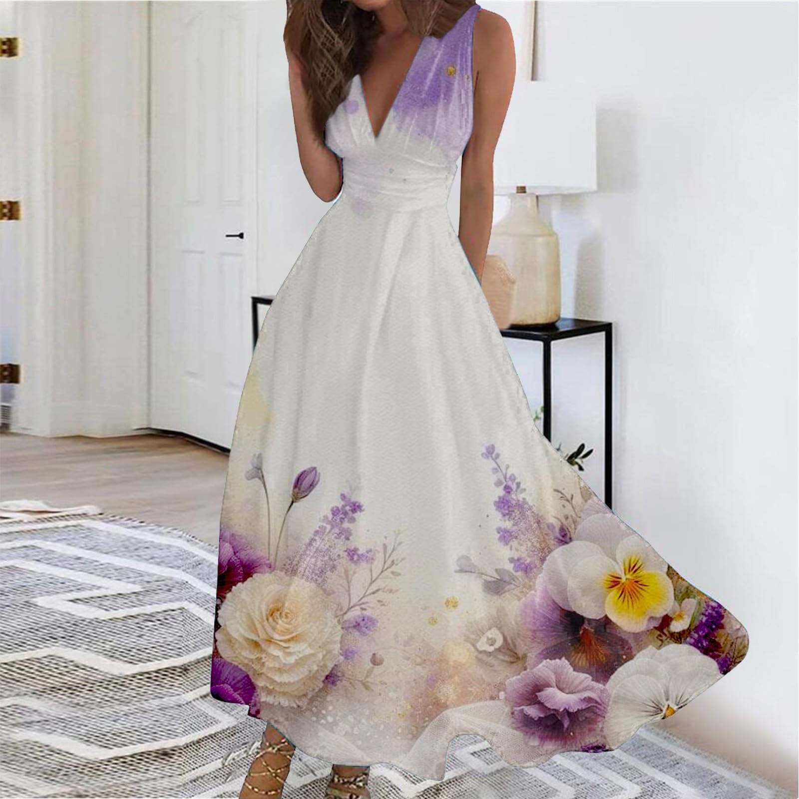 Elegant Wrap V-Neck Sleeveless Maxi Sundress with Peplum Hem - Trendy Loose Summer Dress for Women 2024 | Perfect for Beach Vacations, Garden Parties & Casual Outings