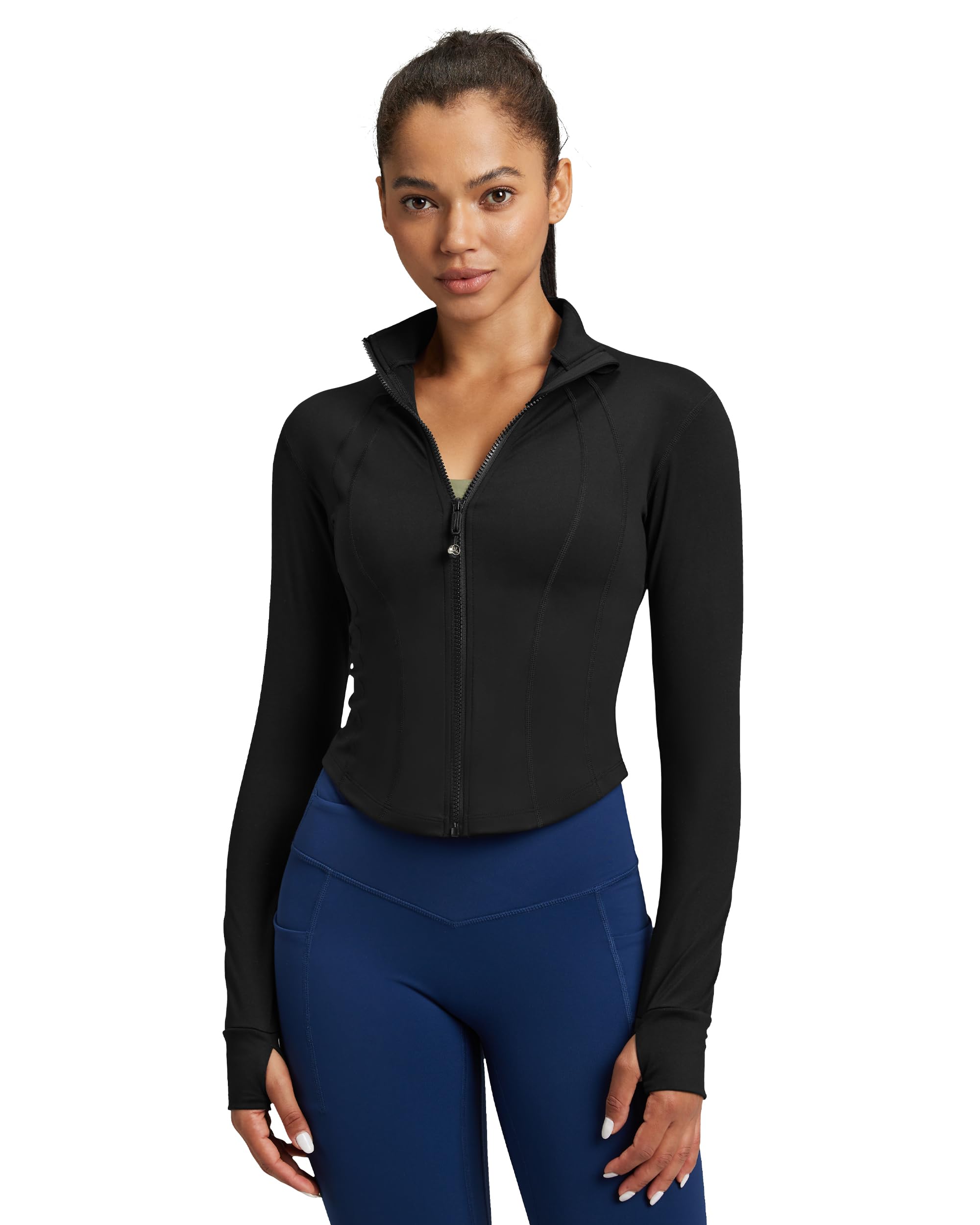 QUEENIEKE Women's Lightweight Cropped Zip-Up Workout Jacket - Slim Fit Running Track Top for Gym, Yoga & Outdoor Activities