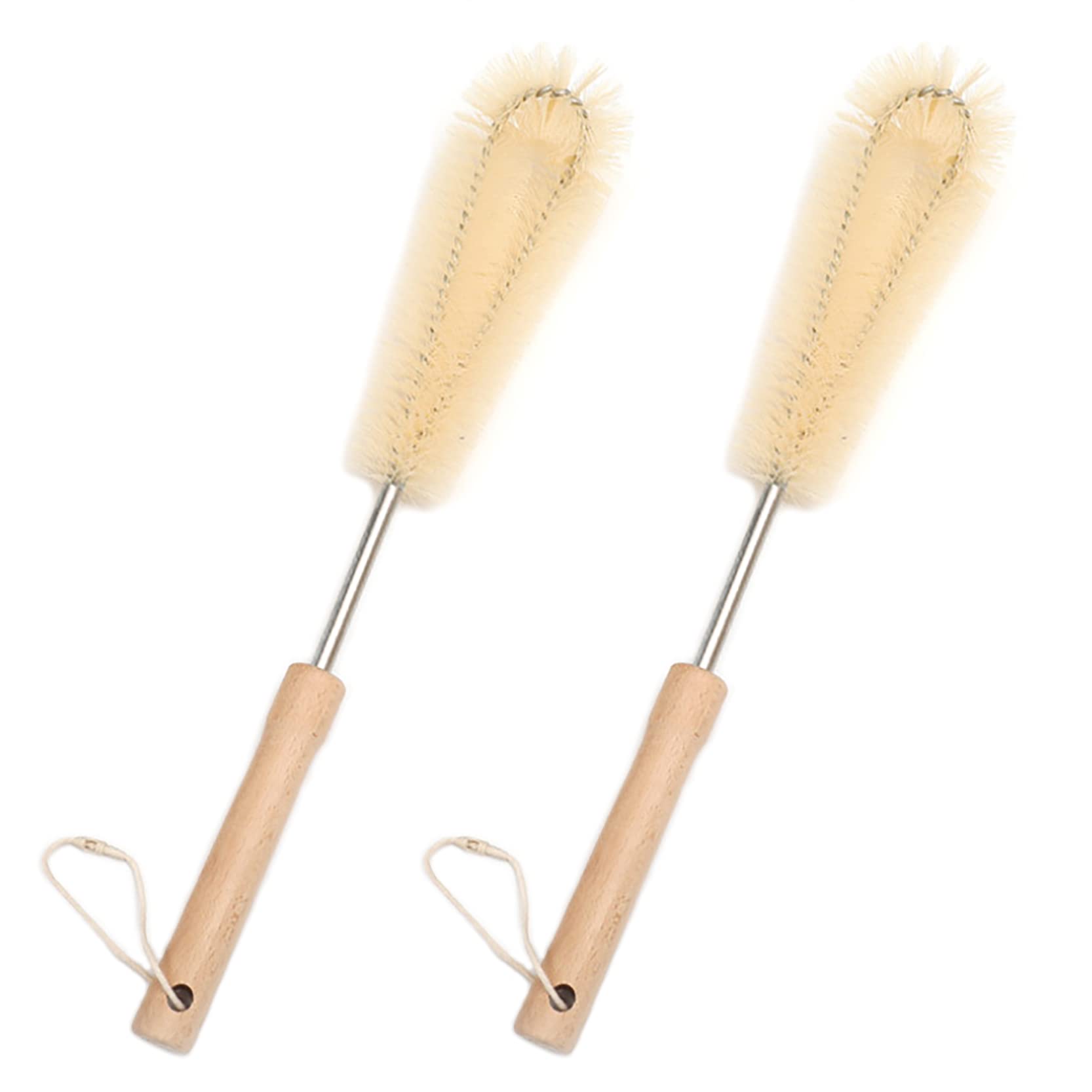 2 Pack 15 Inch Nylon Cleaning Brushes with Beech Wood Handle & Bendable Head - Long Handle Scrub Brush for Tall Bottles, Gallon Jugs, Baby Bottles, Pots, Mugs - Perfect for Kitchen, Home & Outdoor Cleaning