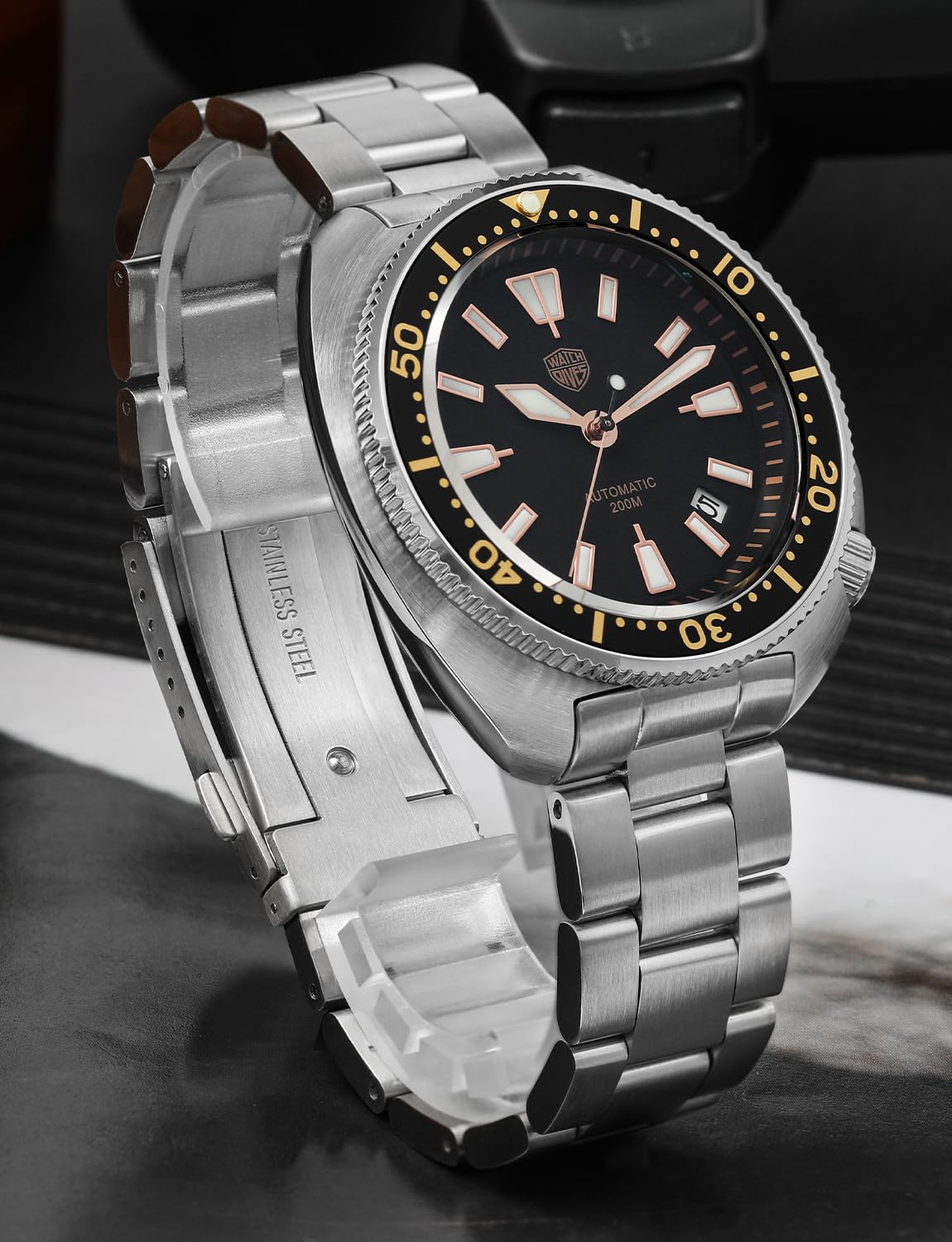 **Watchdives Automatic Diver Watches for Men - NH35 Movement, 200M Water Resistant, Sapphire Crystal, 316L Stainless Steel Bracelet, Luminous Hands - Perfect for Diving, Swimming & Outdoor Adventures**