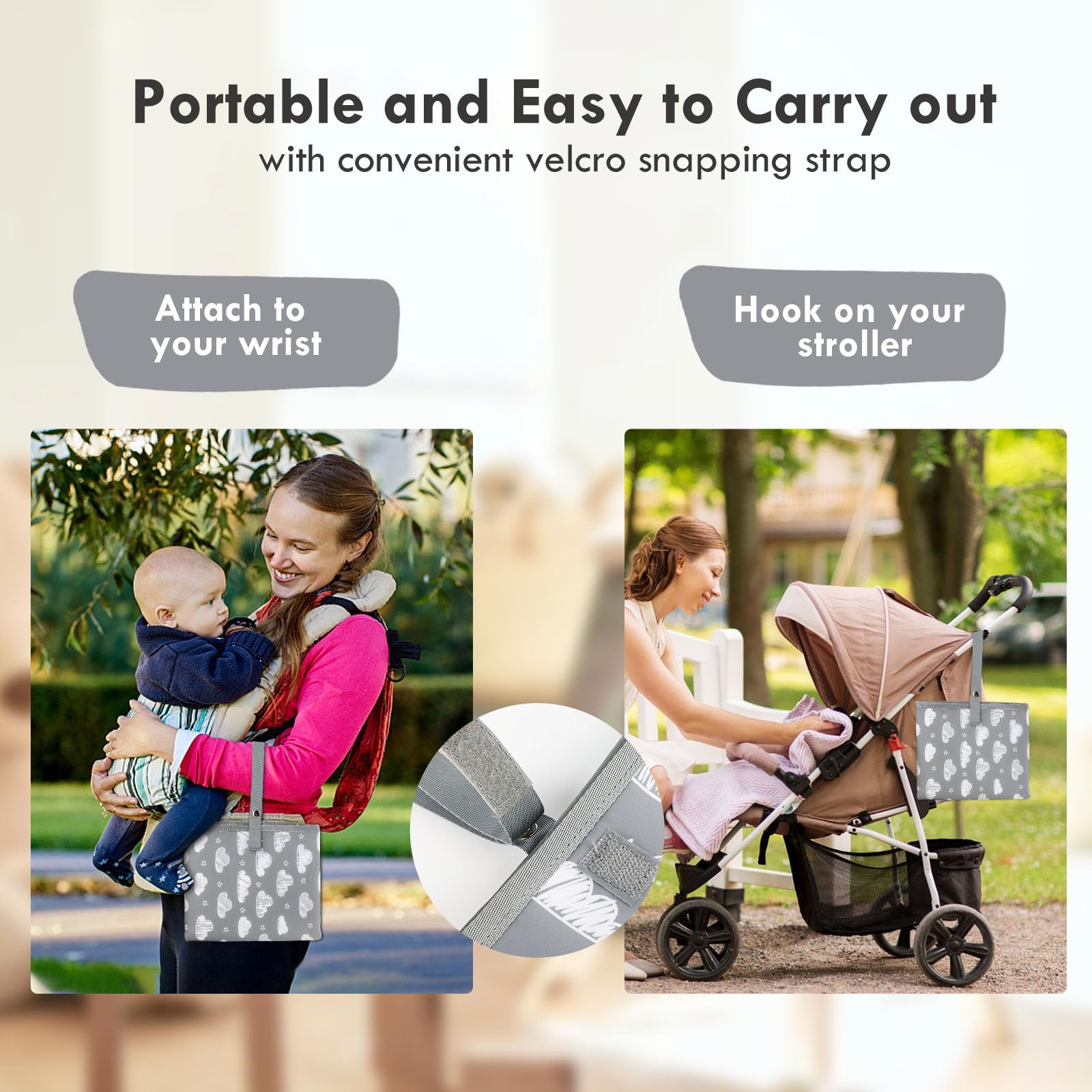 Portable Waterproof Baby Diaper Changing Pad - Compact Travel Changing Mat with Wrist Strap for Diaper Bags | Wipeable & Lightweight | Perfect for On-the-Go Parents, Daycare, and Travel (Doodle Clouds Design)