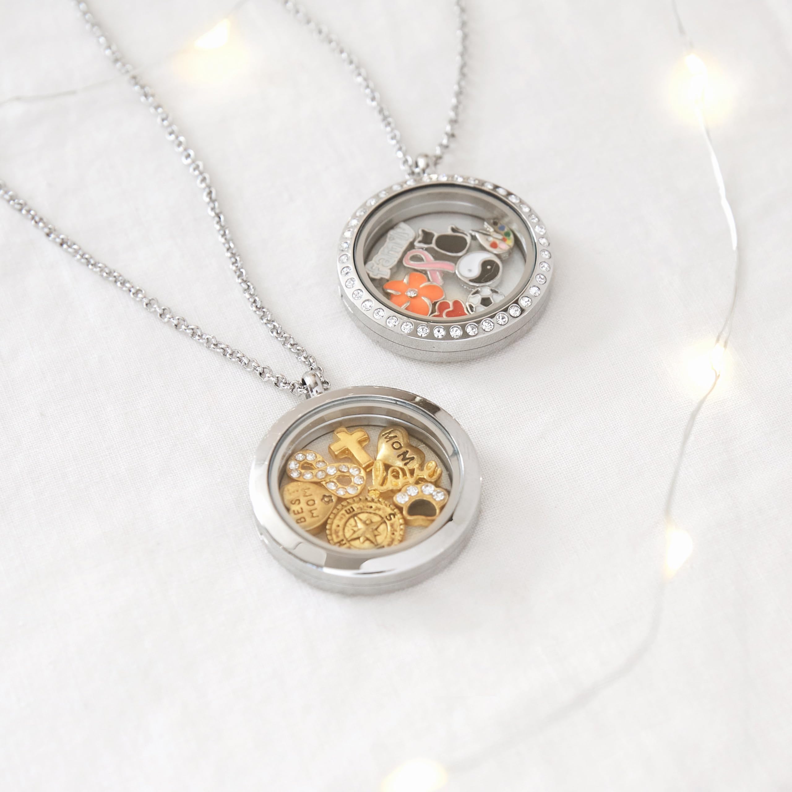 EVE'S ADDICTION Women's Personalized Charm Locket Necklace - 24 Inch Adjustable Chain - Customizable Mother's Keepsake Jewelry - Best Gift for Mom, Wife, Daughter - Perfect for Birthdays, Anniversaries & Special Occasions