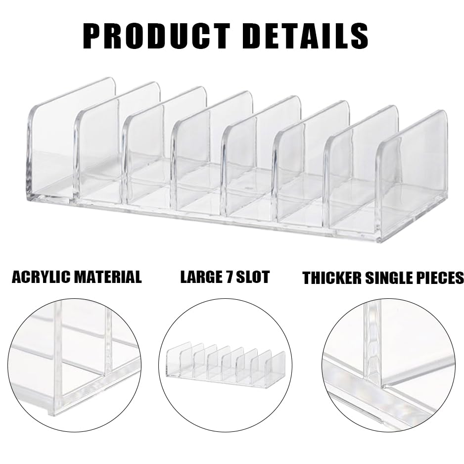 2 Pack Clear Acrylic Money Organizer Trays with 7 Sections - Cash Bill Holder, Makeup Palette & Card Organizer for Home, Office, Salon, and Retail Stores
