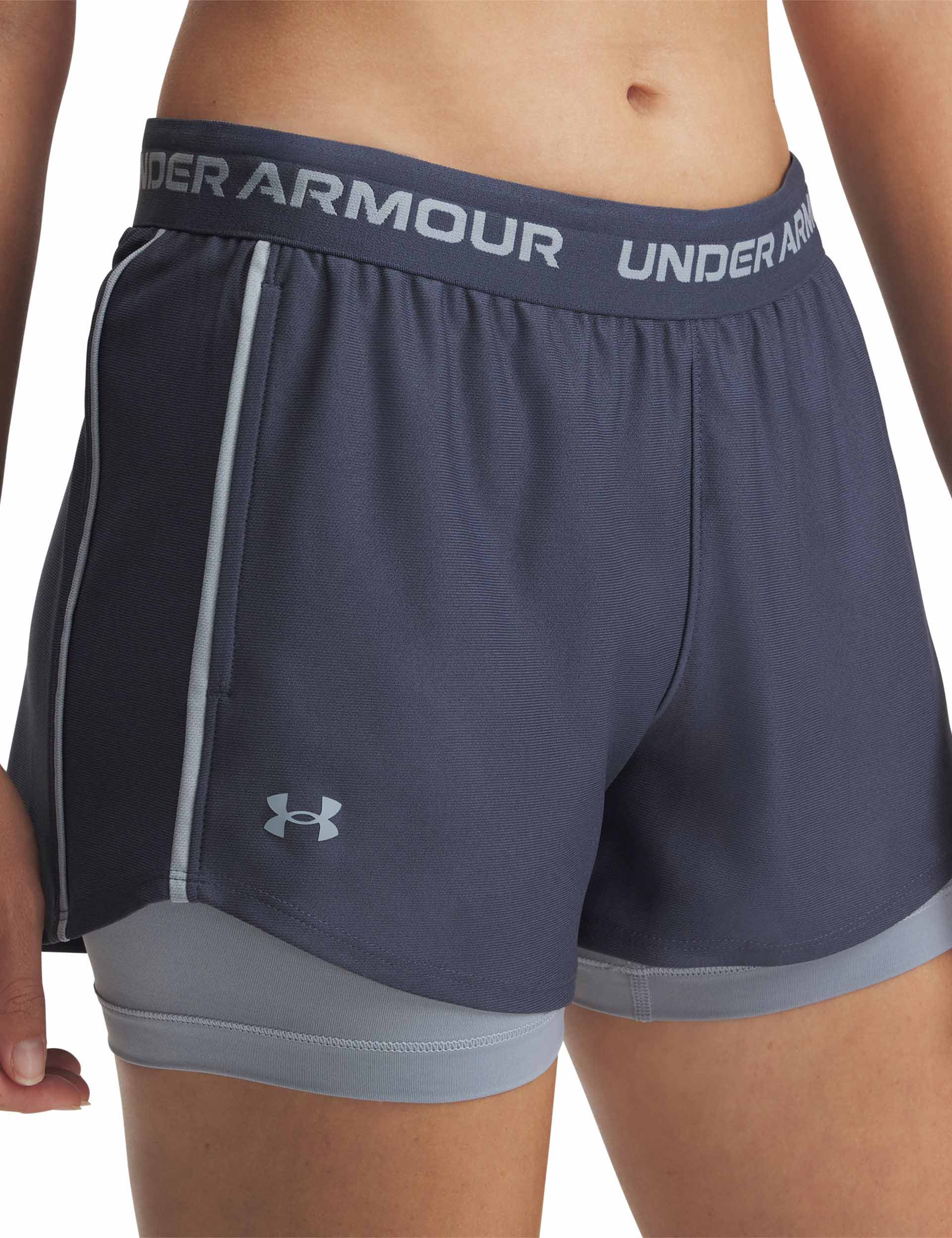 Tech Play Up 2-in-1 Athletic Shorts with Built-in Liner - Water-Resistant Quick-Dry Fabric for Running, Gym & Outdoor Activities (Downpour Grey/Harbour Blue)