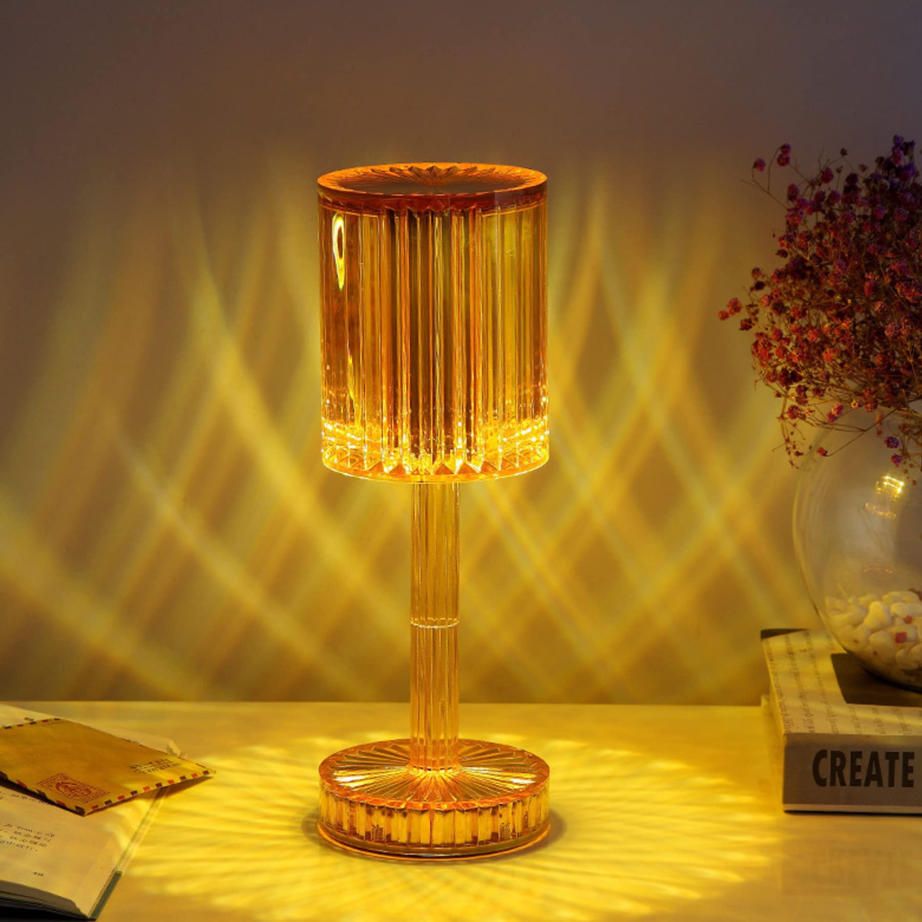 Tenfei Acrylic Crystal Table Lamp - Touch Control Dimmable LED Night Light with Color Changing, Battery Operated Desk Lamp for Bedroom, Living Room, Office | Perfect for Reading, Relaxing & Decorative Lighting