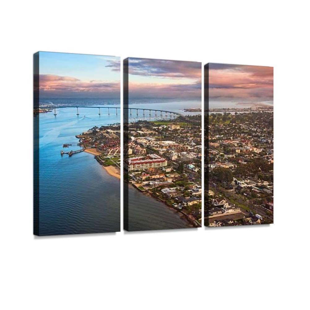 Stormy Coast Aerial View of Coronado Island at Dusk - Premium 3-Panel Canvas Wall Art for Living Room & Bedroom Decor - Ocean Landscape Painting for Coastal Home Decoration