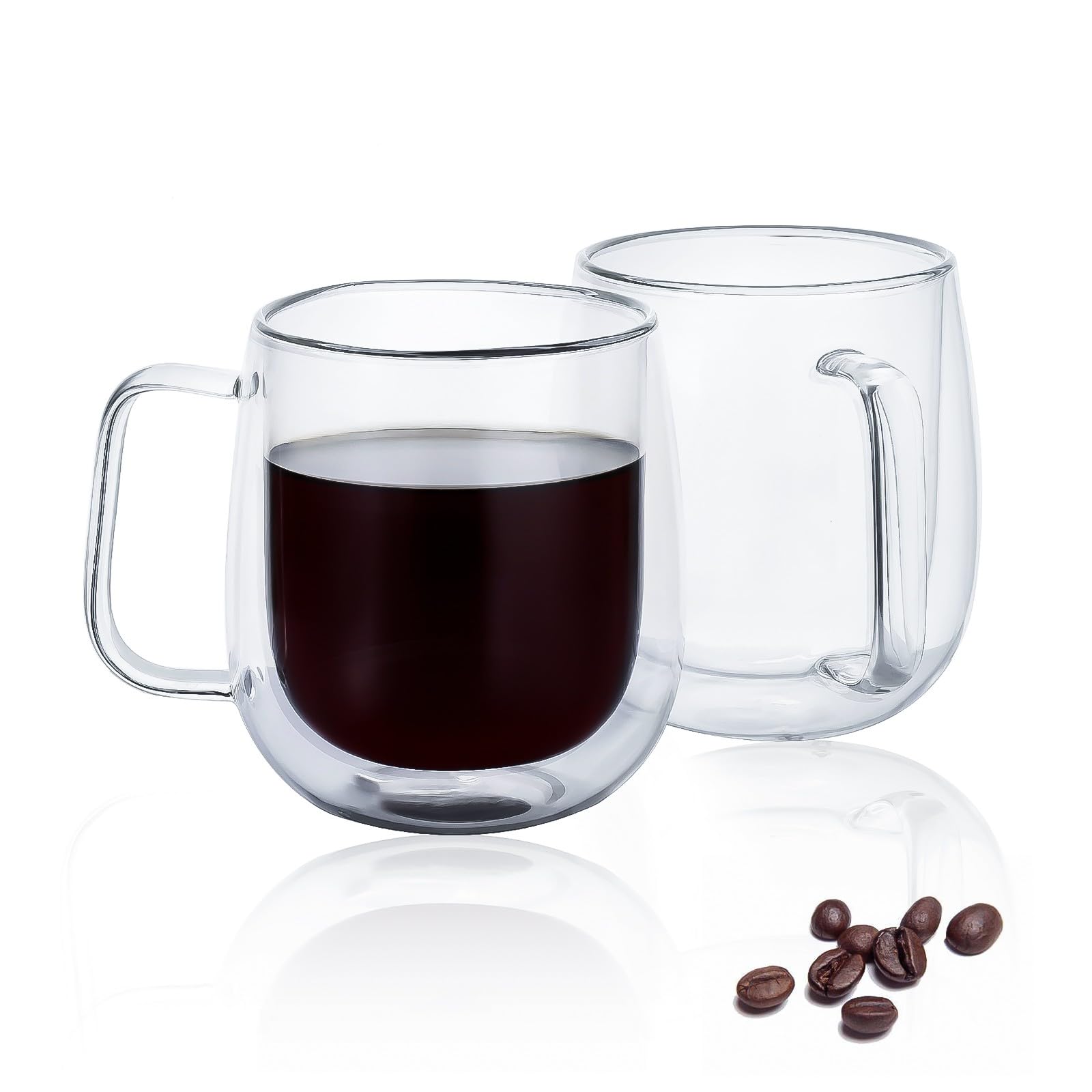 2 Pack 12 oz Double Walled Insulated Glass Coffee Mugs with Handle - Thermal Insulated No Condensation Cups for Hot & Cold Drinks - Perfect for Americano, Latte, Espresso, Cappuccino - Ideal for Home, Office, Camping & Gifts